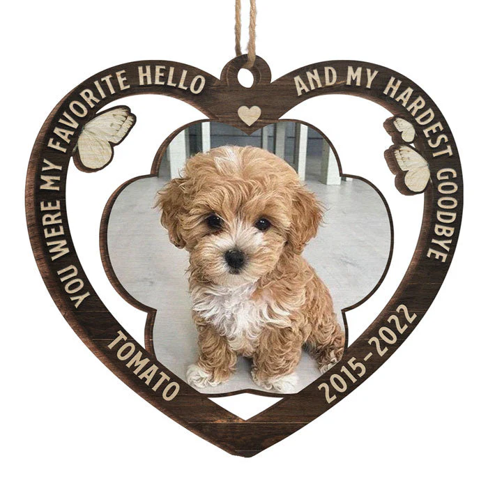Custom Photo My Favorite Hello And My Hardest Goodbye - Personalized Wood Ornament - Memorial Gift, Sympathy Gift, Gift For Pet Lovers, Christmas Gift - NH96 - Image 2