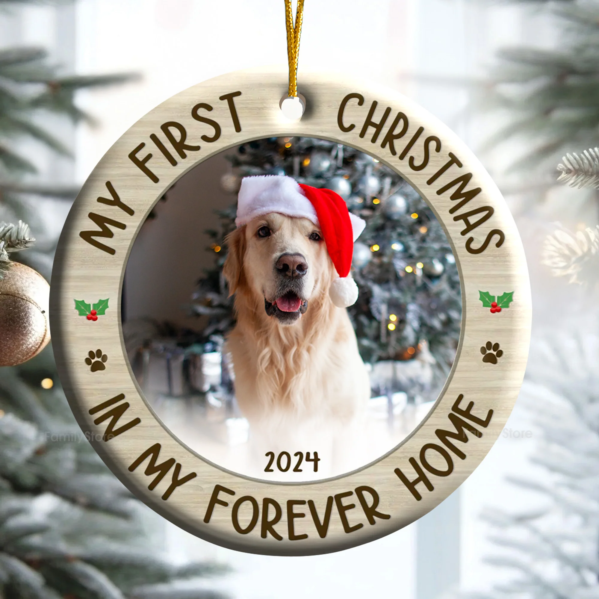 Custom Photo My First Christmas In Forever Home - Gift For Pet Lovers - Personalized Ceramic Ornament - NH96 - Image 3