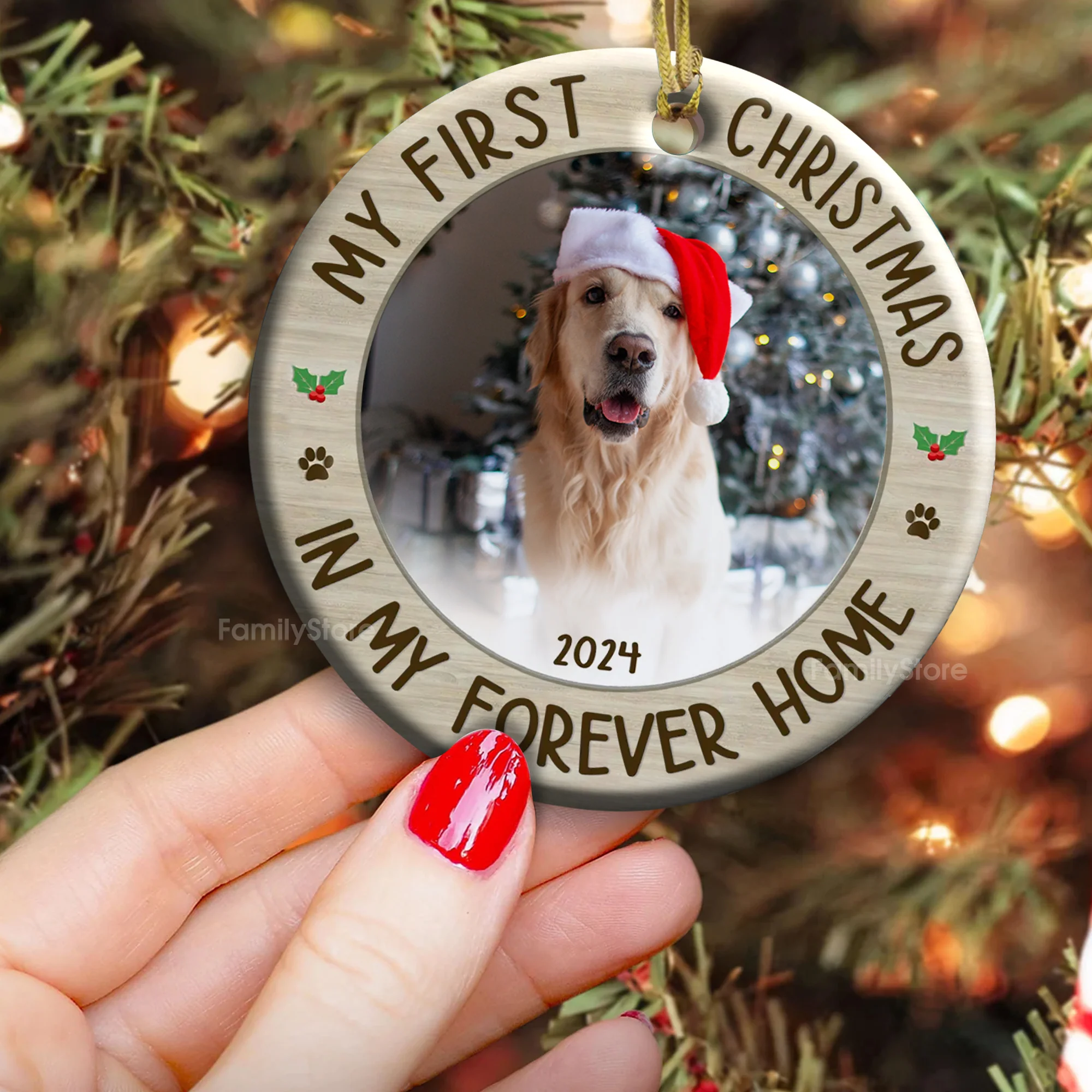 Custom Photo My First Christmas In Forever Home - Gift For Pet Lovers - Personalized Ceramic Ornament - NH96 - Image 4