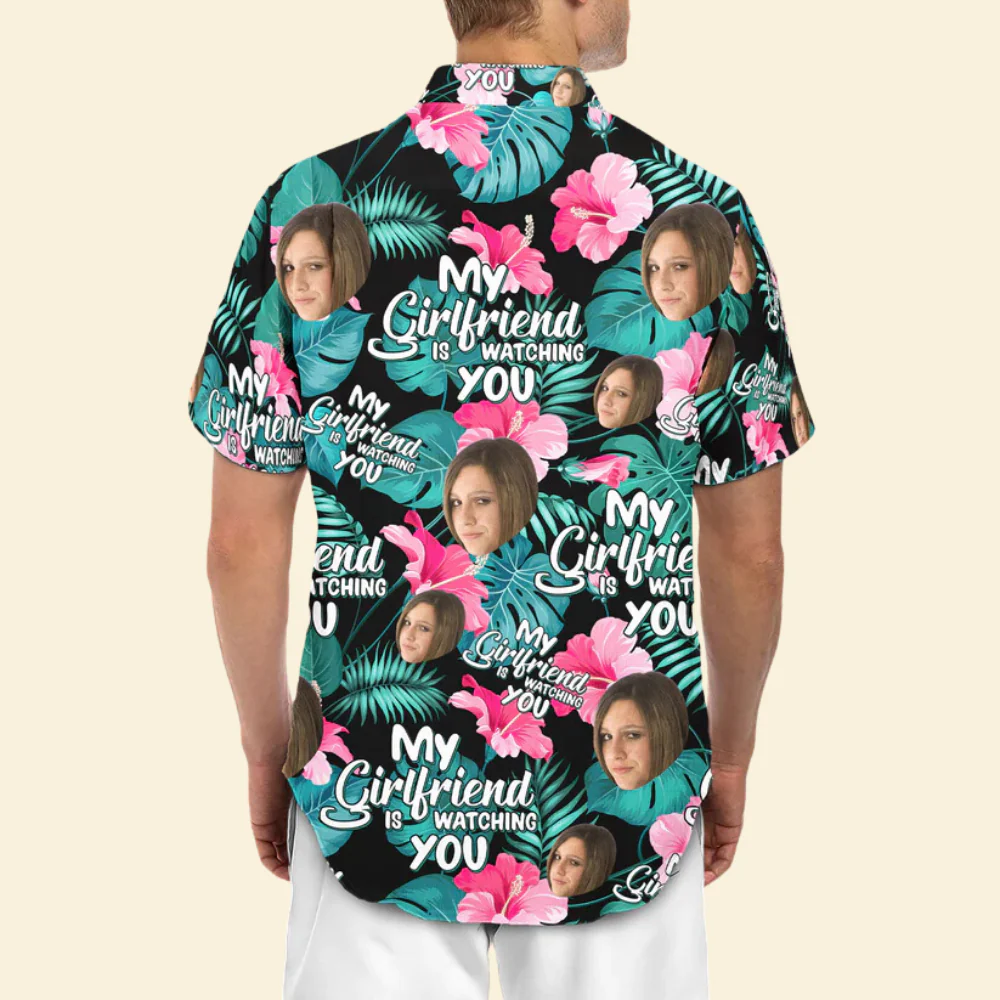Custom Photo My Wife Is Watching You - Gift For Husband, Boyfriend - Personalized Hawaiian Shirt - Image 2