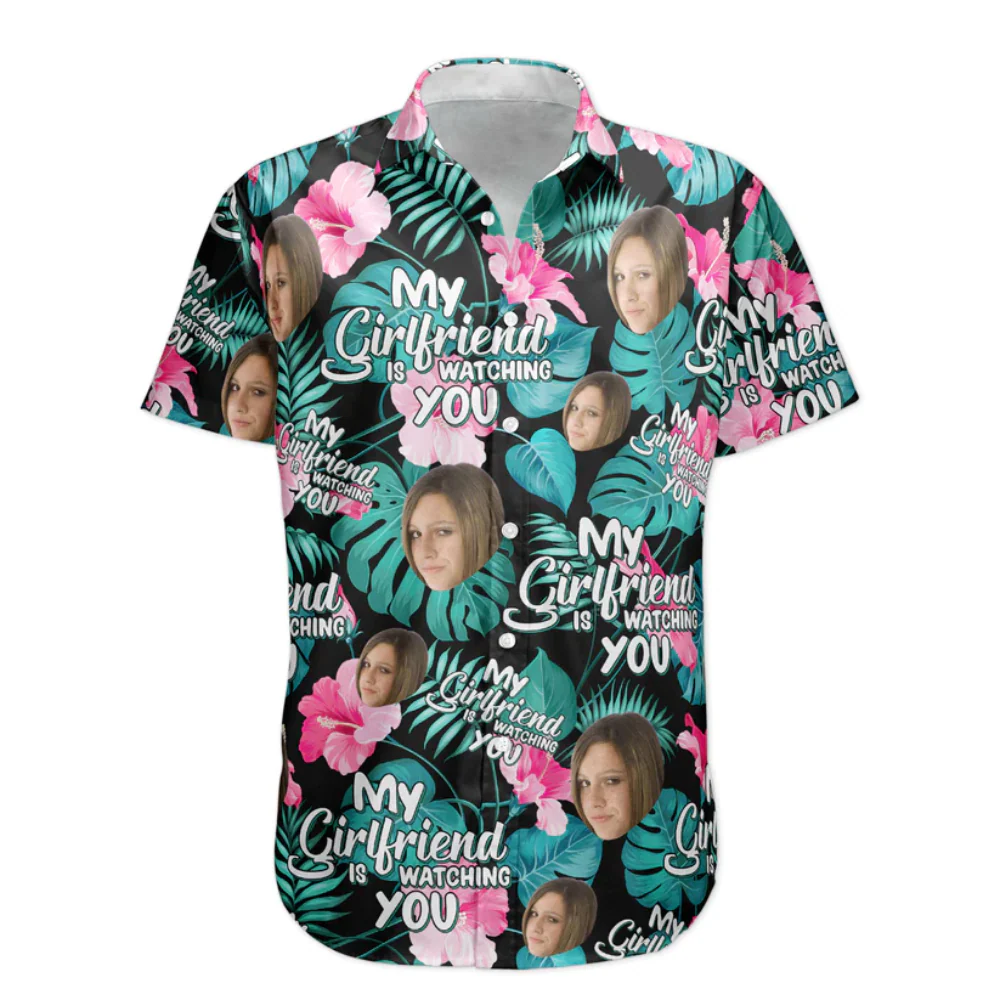 Custom Photo My Wife Is Watching You - Gift For Husband, Boyfriend - Personalized Hawaiian Shirt - Image 3
