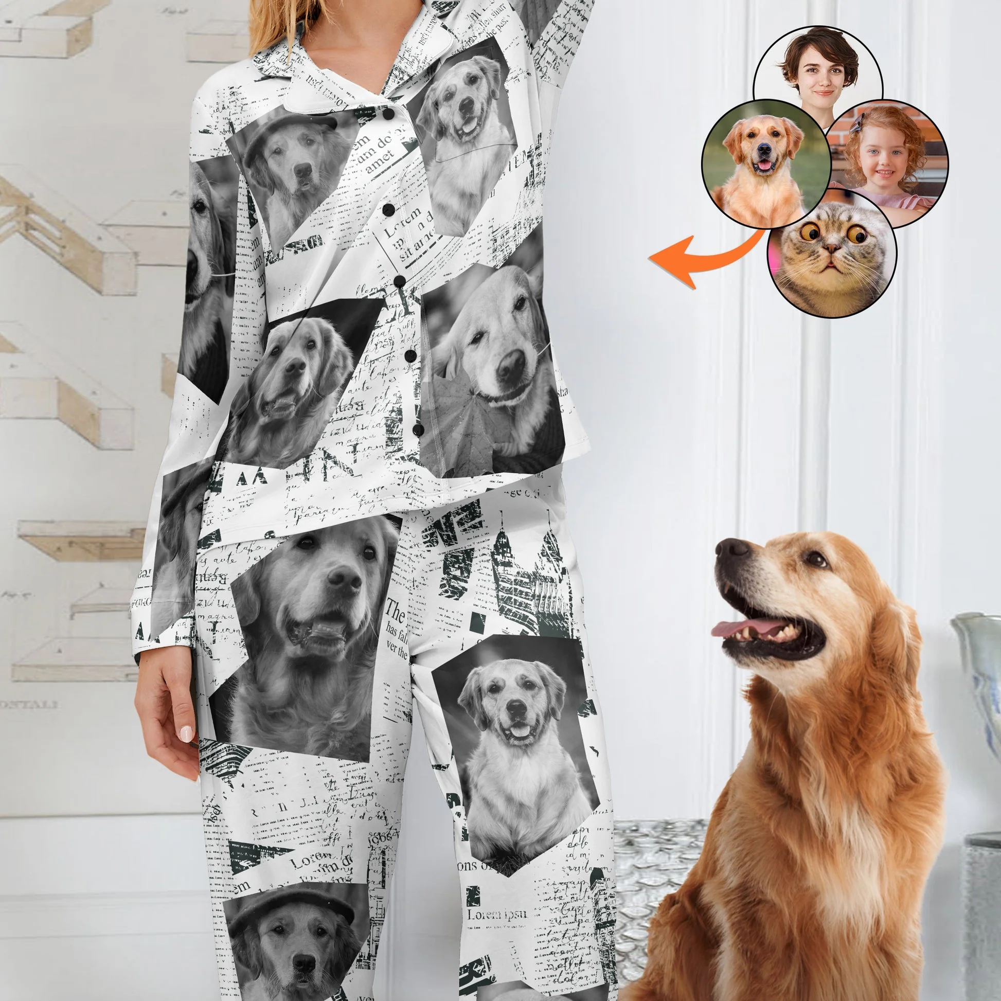 Custom Photo Newspaper Funny Faces - Personalized Pajama - Gift For Family Members, Friends - NA94