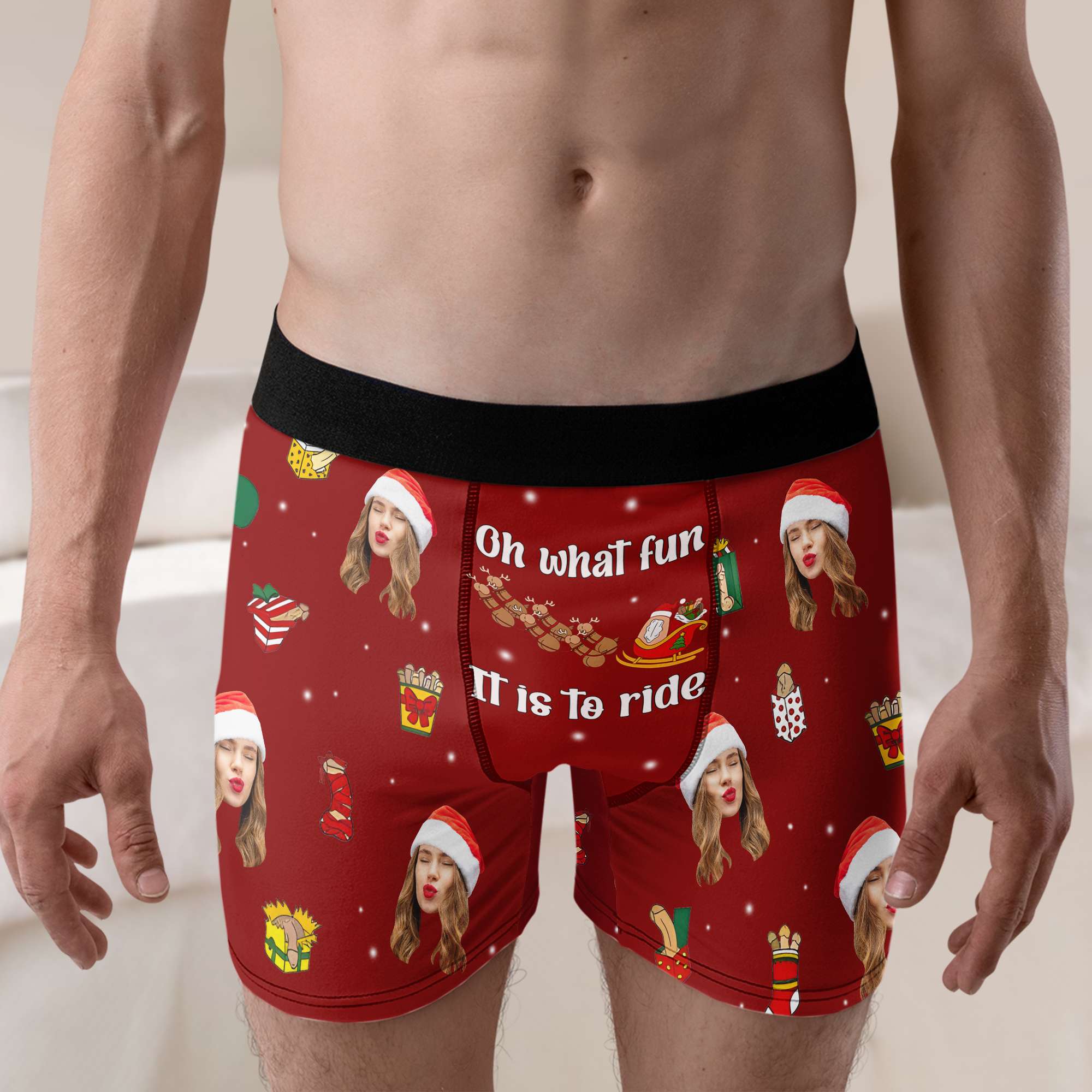 Custom Photo Oh What Fun Th Is To Ride  - Gift For Boyfriend, Husband, Anniversary - Funny Personalized Custom Boxer Briefs, Men's Boxers NH96 - Image 2