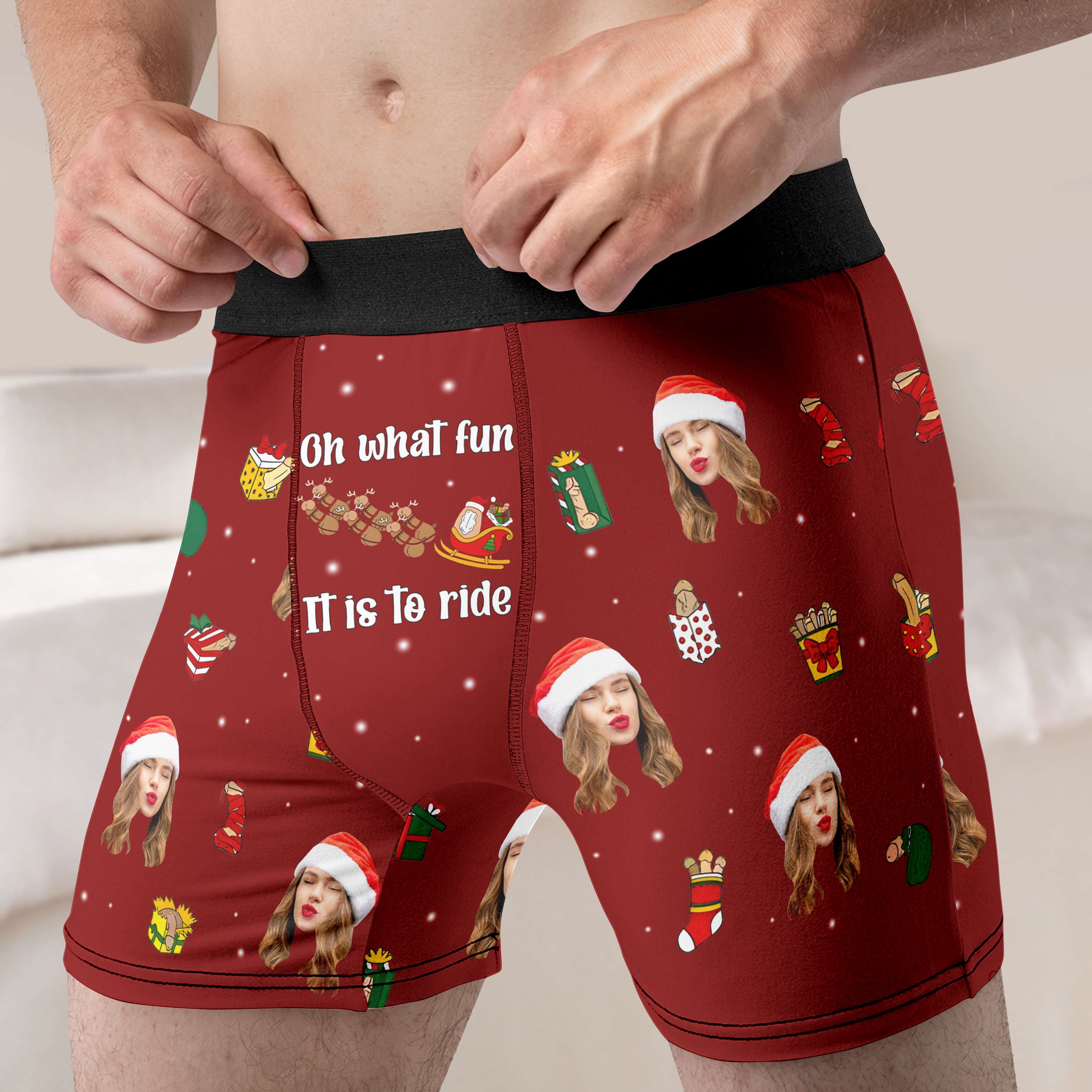 Custom Photo Oh What Fun Th Is To Ride  - Gift For Boyfriend, Husband, Anniversary - Funny Personalized Custom Boxer Briefs, Men's Boxers NH96 - Image 3