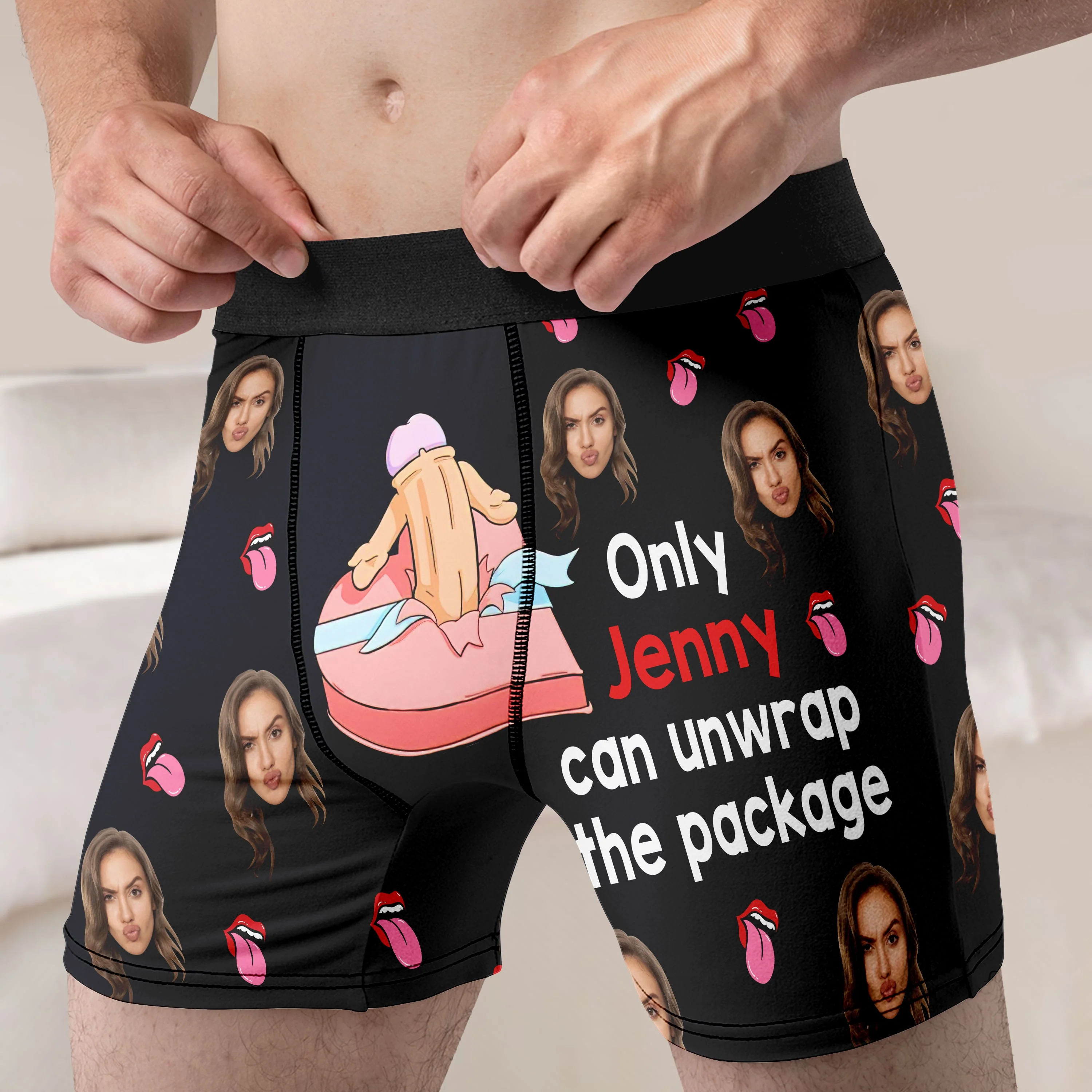 Custom Photo Only You Can Unwrap The Package - Gift For Boyfriend, Husband, Anniversary - Funny Personalized Custom Boxer Briefs, Men's Boxers NH96 - Image 3