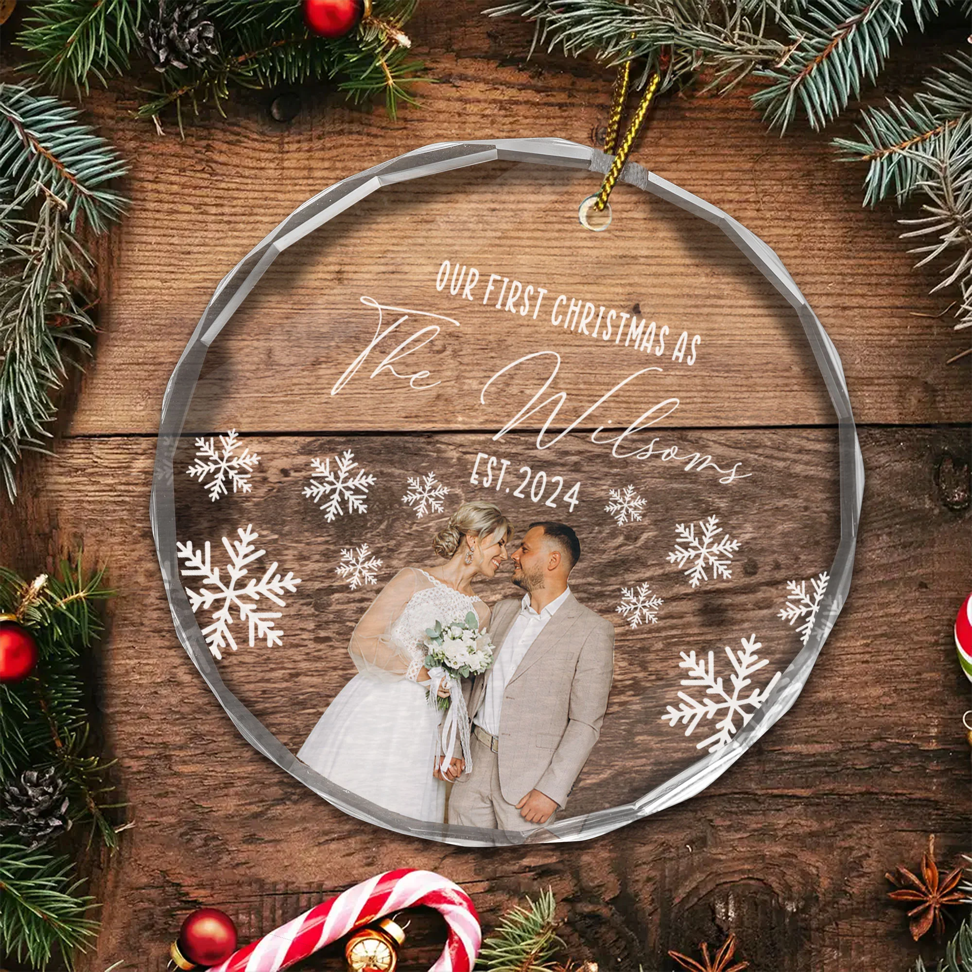 Custom Photo Our First Chistmas As The - Gift for Couples, Wedding - Personalized Glass Ornament NH96 - Image 2