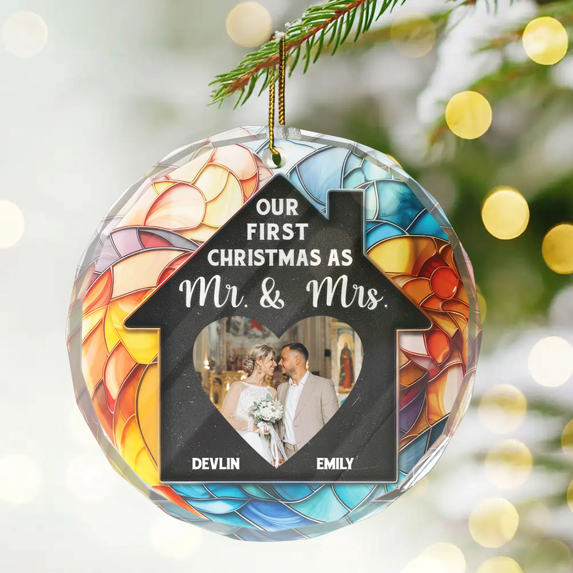 Custom Photo Our First Christmas In Our New Home - Gift for Couples, Wedding - Personalized Glass Ornament NH96 - Image 2
