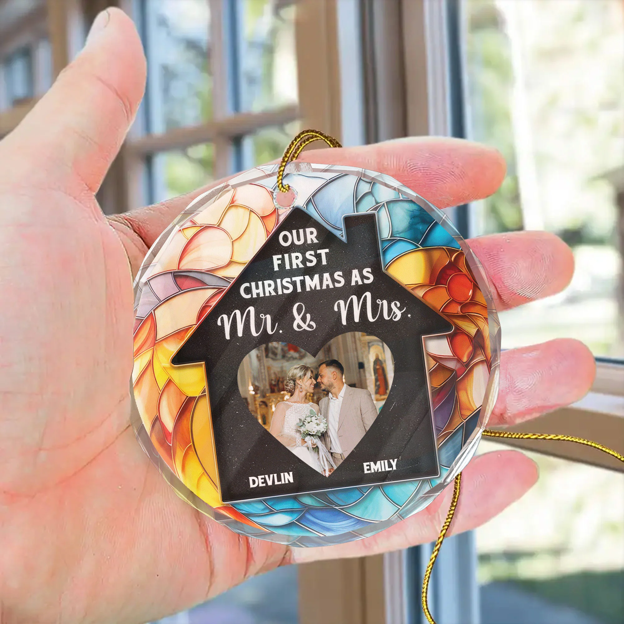 Custom Photo Our First Christmas In Our New Home - Gift for Couples, Wedding - Personalized Glass Ornament NH96 - Image 3