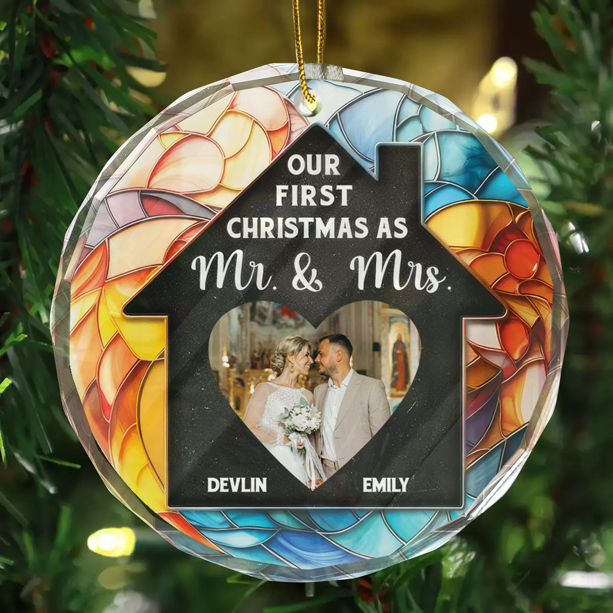 Custom Photo Our First Christmas In Our New Home - Gift for Couples, Wedding - Personalized Glass Ornament NH96 - Image 4