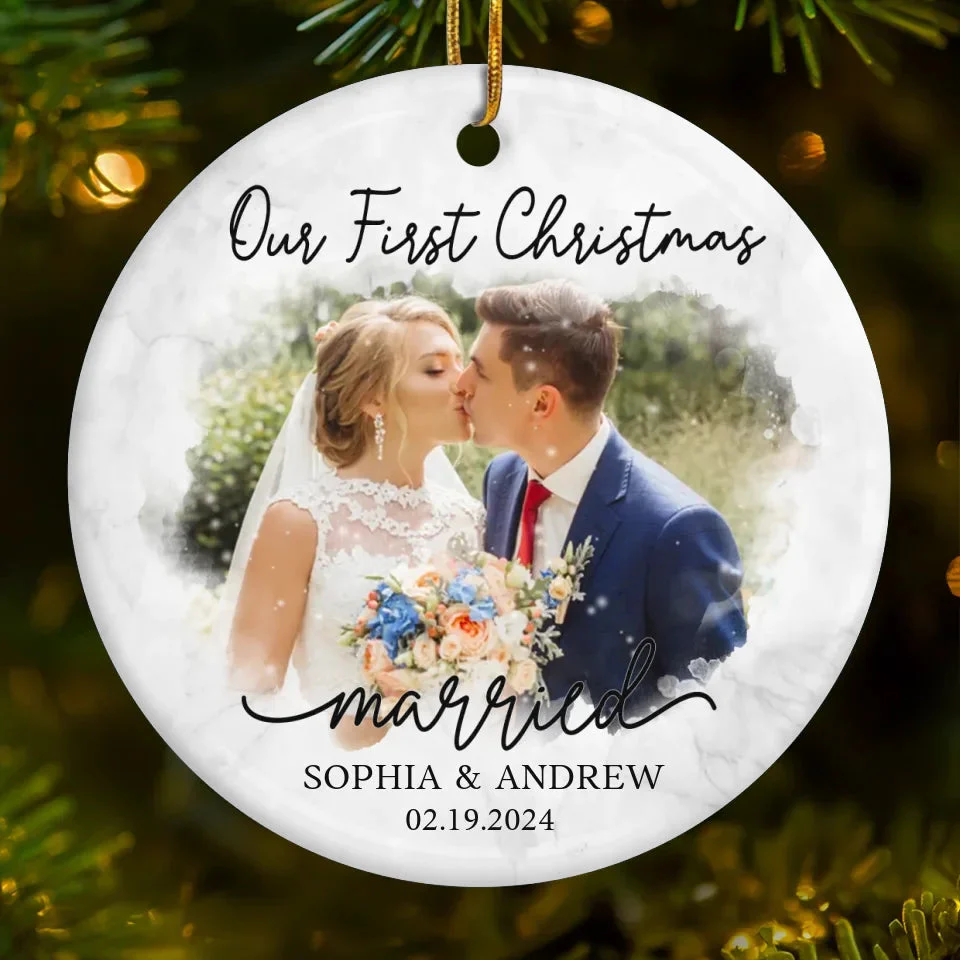 Custom Photo Our First Year Together - Personalized Ceramic Ornament - Christmas Gift For Husband Wife, Anniversary, First Christmas NH96 - Image 4