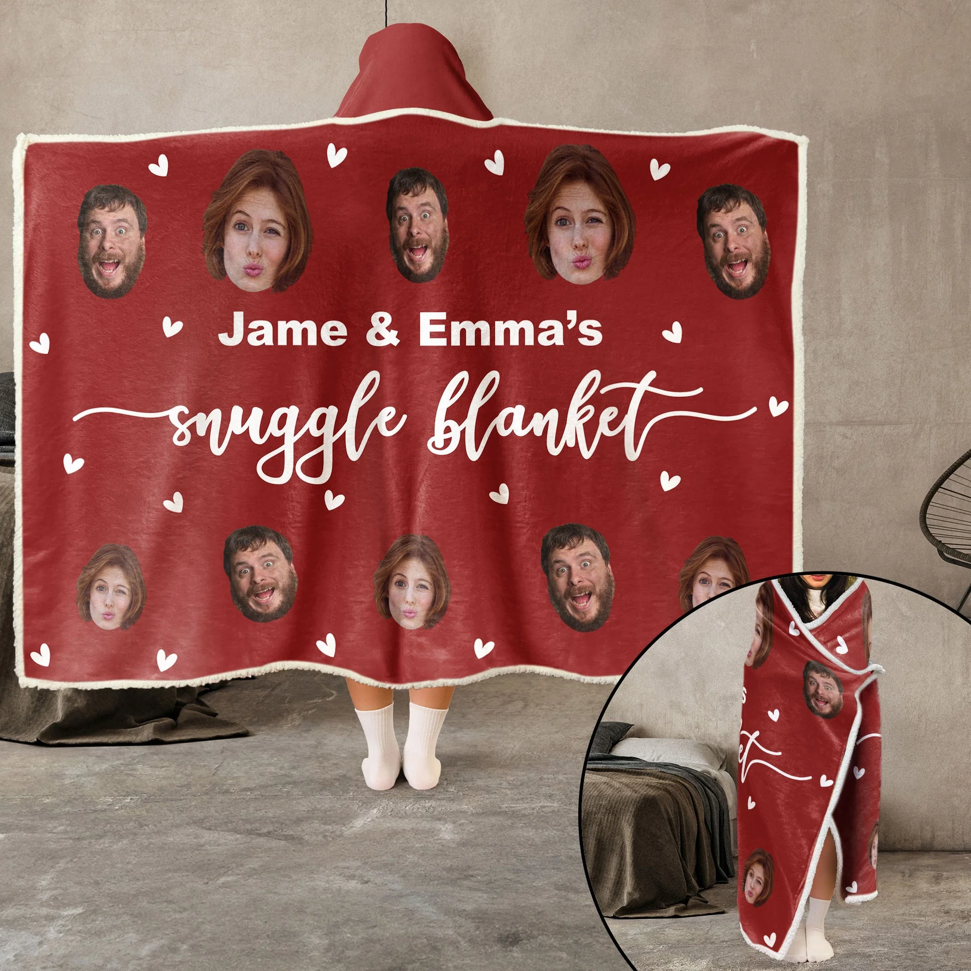 Custom Photo Our Snuggle Blanket - Personalized Wearable Hooded Blanket - Gift For Couples, Lovers - NA94 - Image 4
