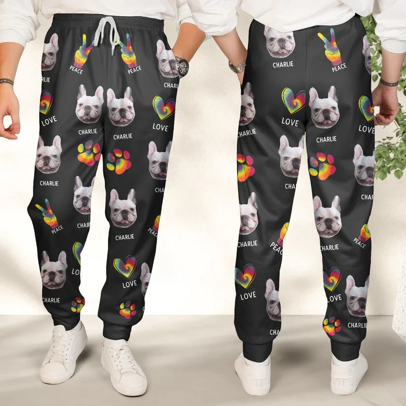Custom Photo Peace, Love, Dogs - Gift For Pet Lovers - Personalized Pajama Pants, Sweatpants CU4110901