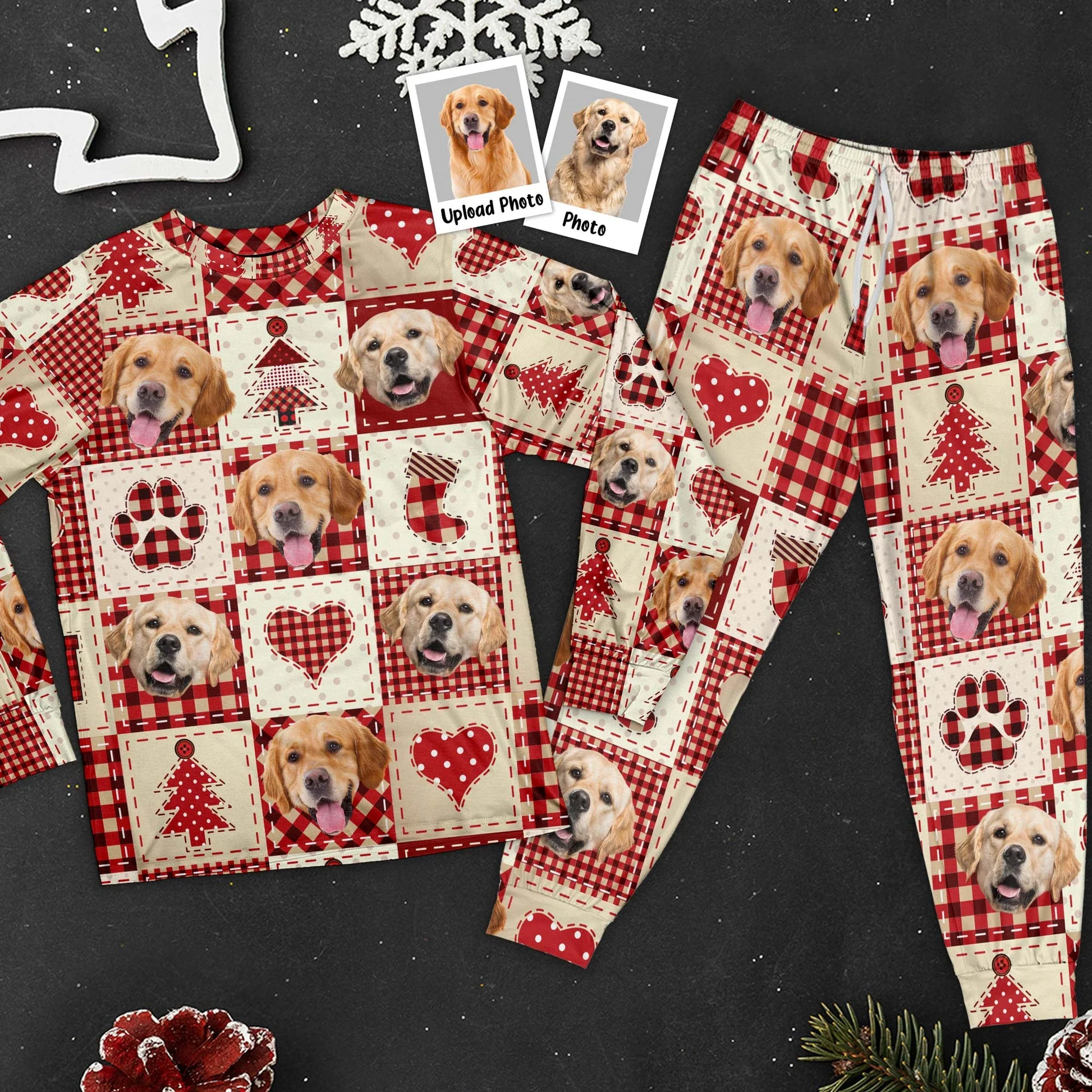 Custom Photo Pet Christmas Red Patterns - Personalized Unisex Pajamas Set - Gift For Pet Lovers, Pet Owners - NA94 - Image 2
