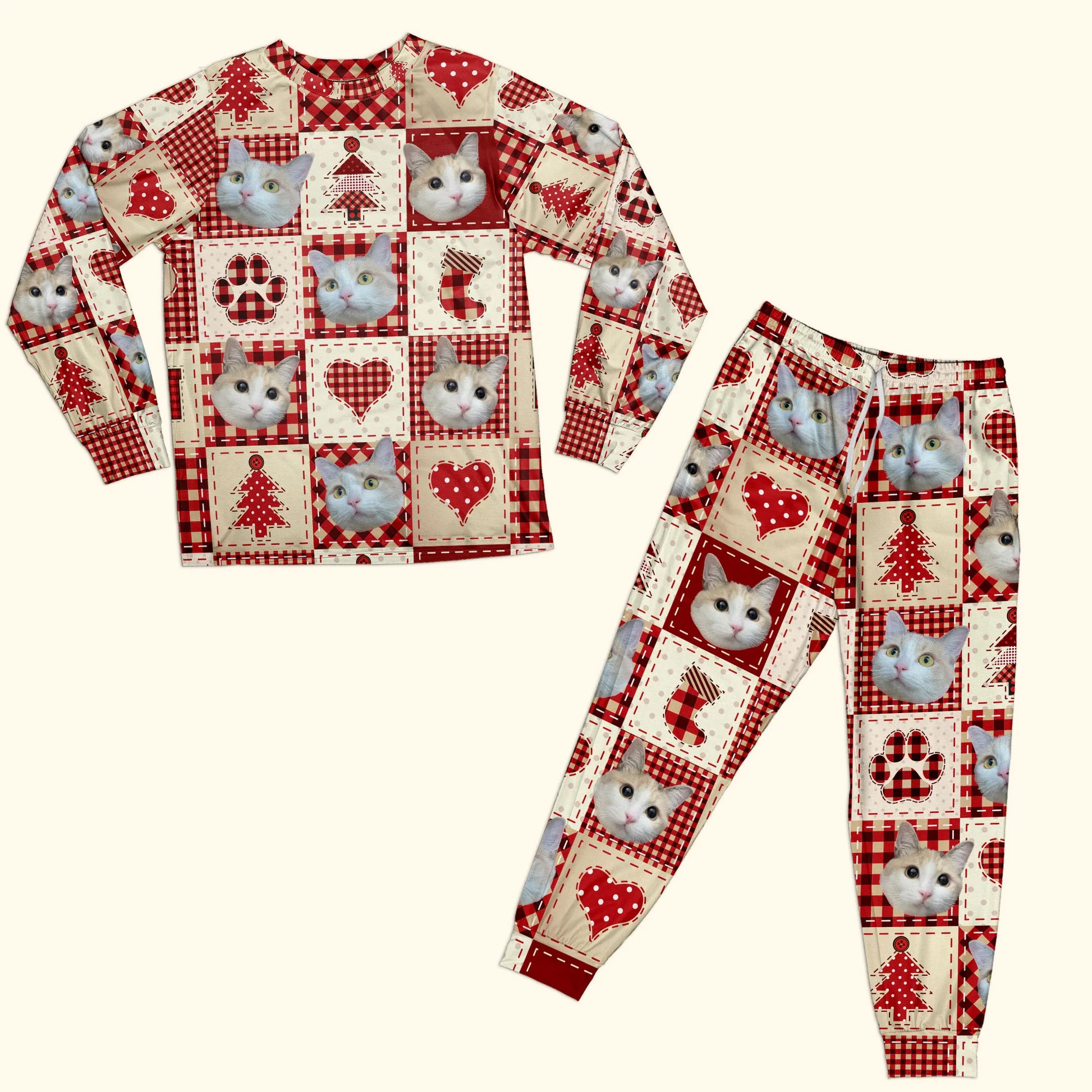Custom Photo Pet Christmas Red Patterns - Personalized Unisex Pajamas Set - Gift For Pet Lovers, Pet Owners - NA94 - Image 4