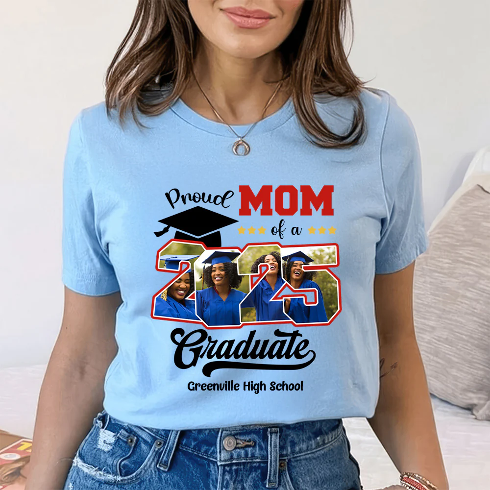 Custom Photo Proud Family Of A Class Of 2025 Graduate Senior - Personalized Custom Graduation T Shirt - Loving Gift for Grandma, Grandpa, Mom, Dad, Brother, Sister, Aunt, Uncle - PT - Image 3
