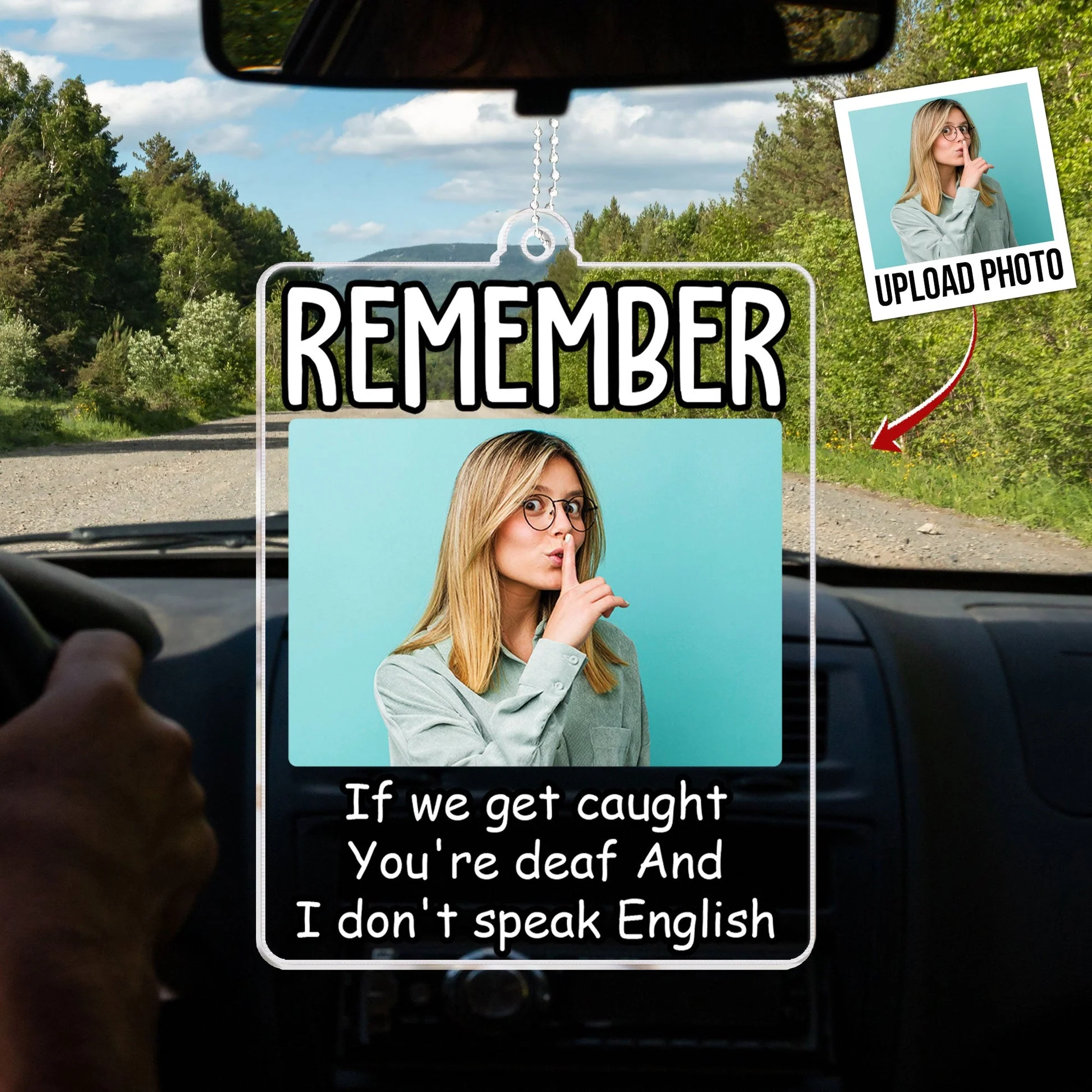 Custom Photo Remember If We Get Caught You're Deaf  - Personalized Car Ornament - Gift For Couple, Husband Wife NH96