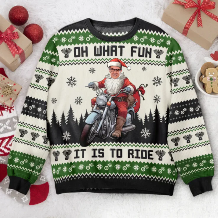Custom Photo Santa Driving Motorcycles - Christmas Gift For Family, Friends - Personalized Ugly Sweatshirt - Image 4