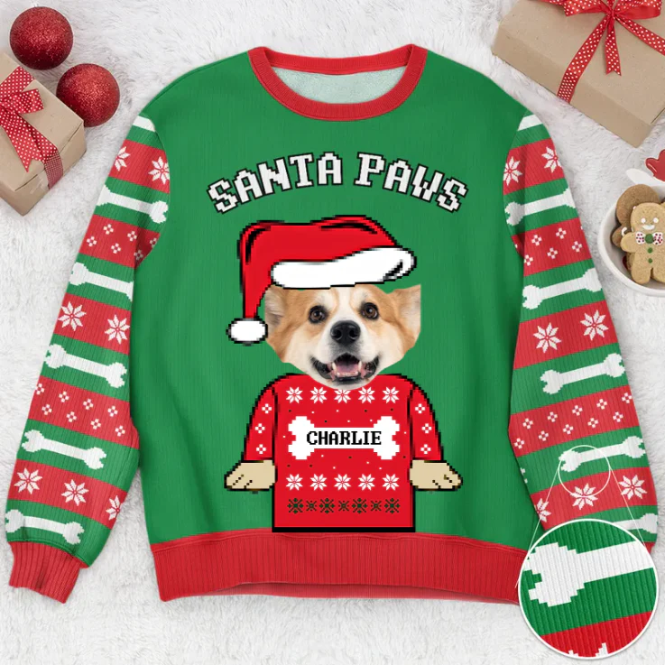 Custom Photo Santa Paws - Christmas Gift For Pet Lovers - Personalized Ugly Sweatshirt