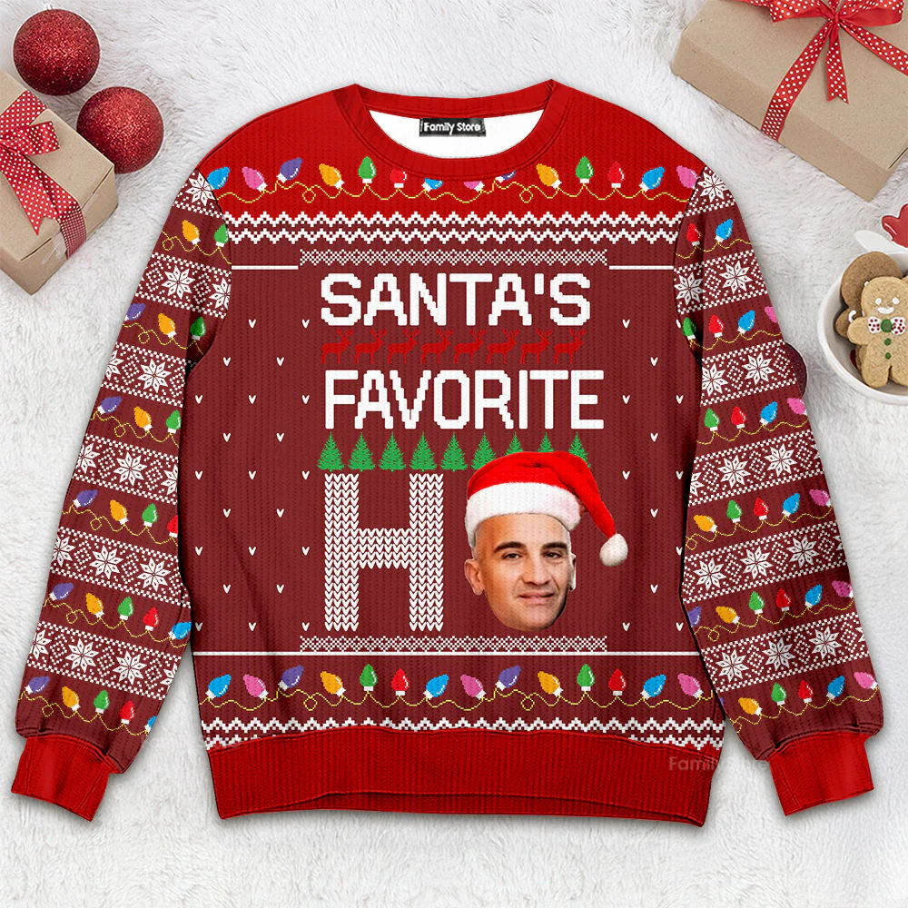 Custom Photo Santa's Favorite Ho - Christmas Gift For Family, Friends - Personalized Ugly Sweatshirt - Image 4