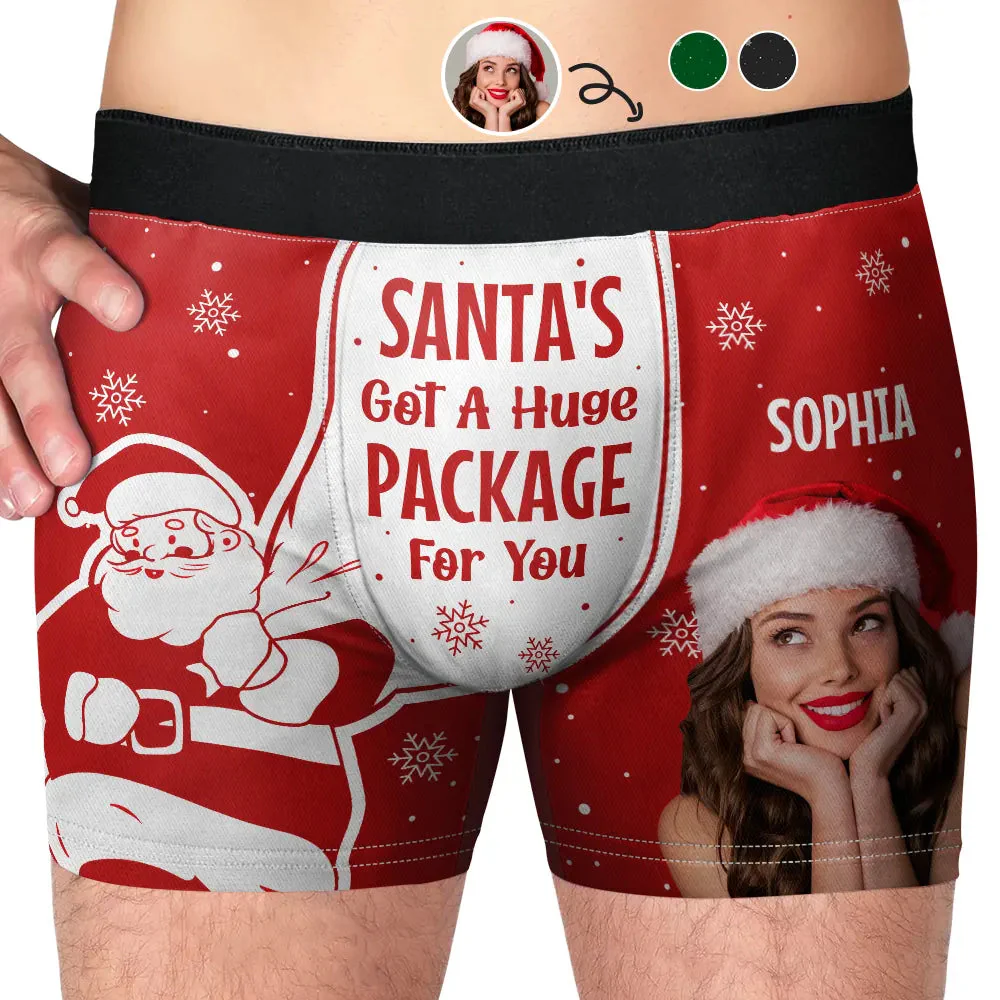 Custom Photo Santa's Got A Huge Package For You - Gift For Boyfriend, Husband, Anniversary - Funny Personalized Custom Boxer Briefs, Men's Boxers