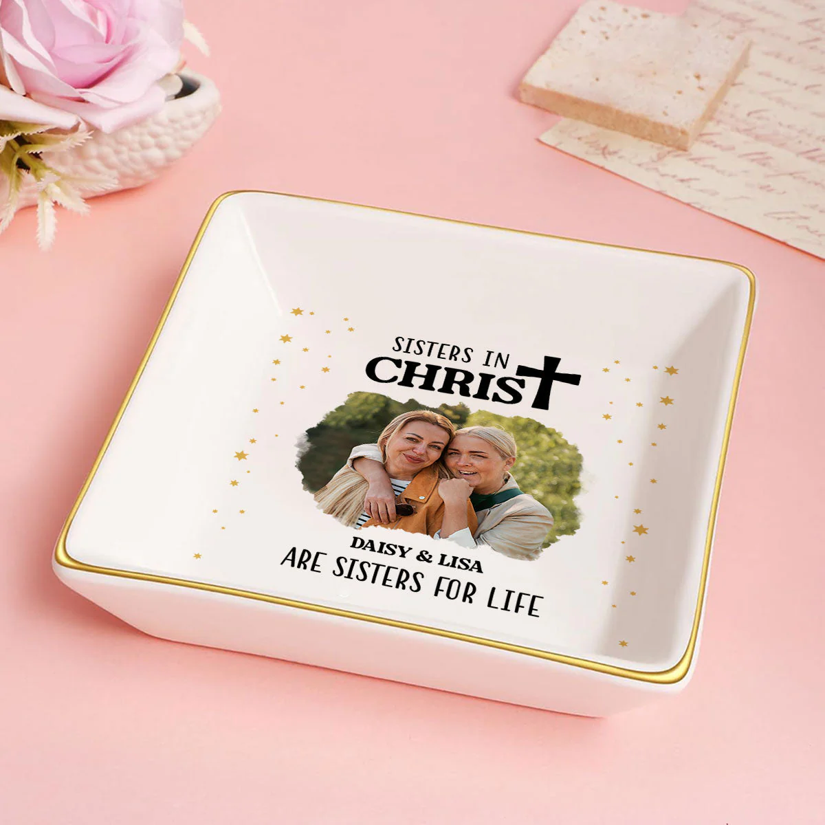 Custom Photo Sisters In Christ Are Sisters For Life - Personalized Jewelry Dish - Gift For Mom, Girlfriend, Wife, Bestie, Sister - NH96 - Image 5