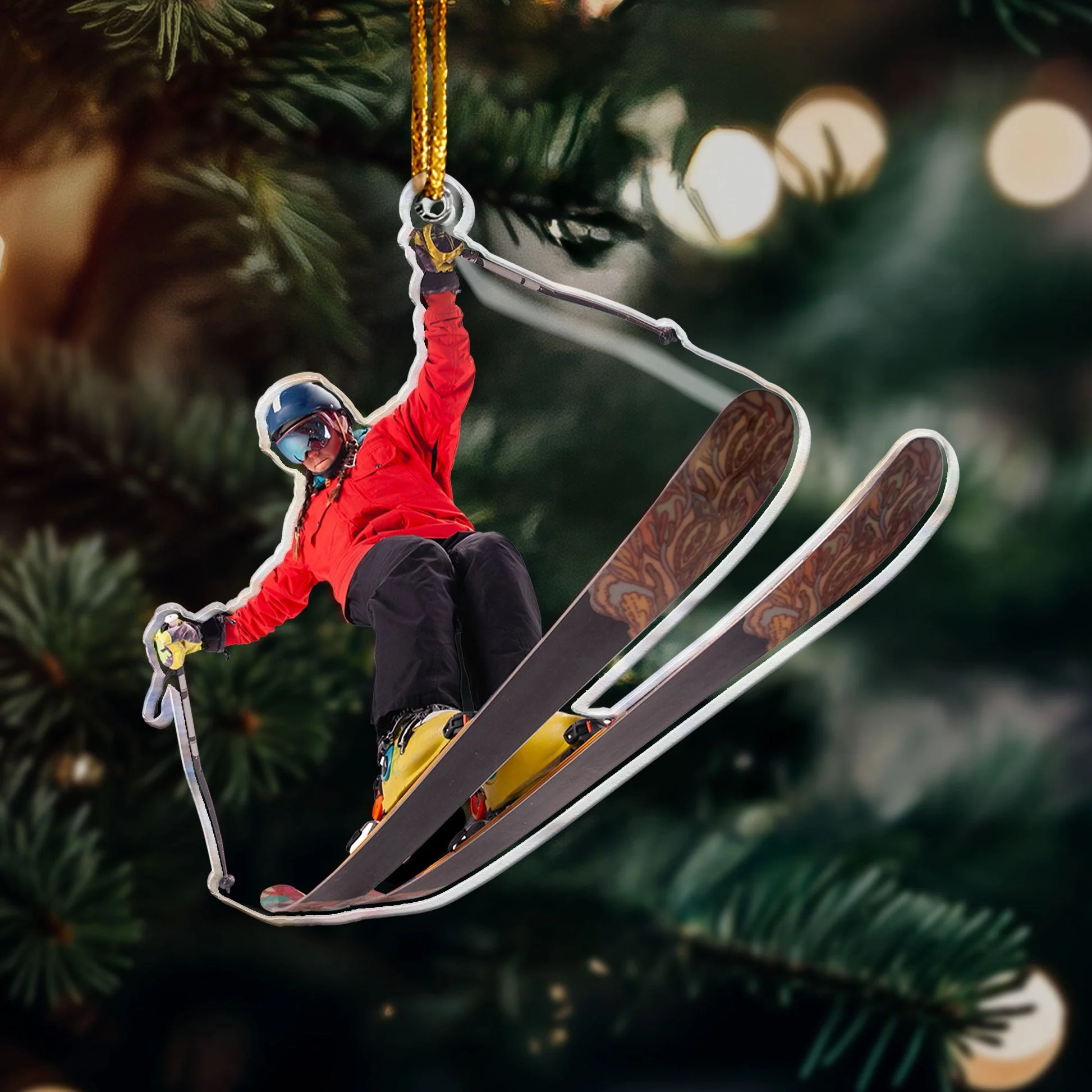 Custom Photo Skiing Gifts For Snow Skiers Family Friends - Personalized Acrylic Photo Ornament - Image 2