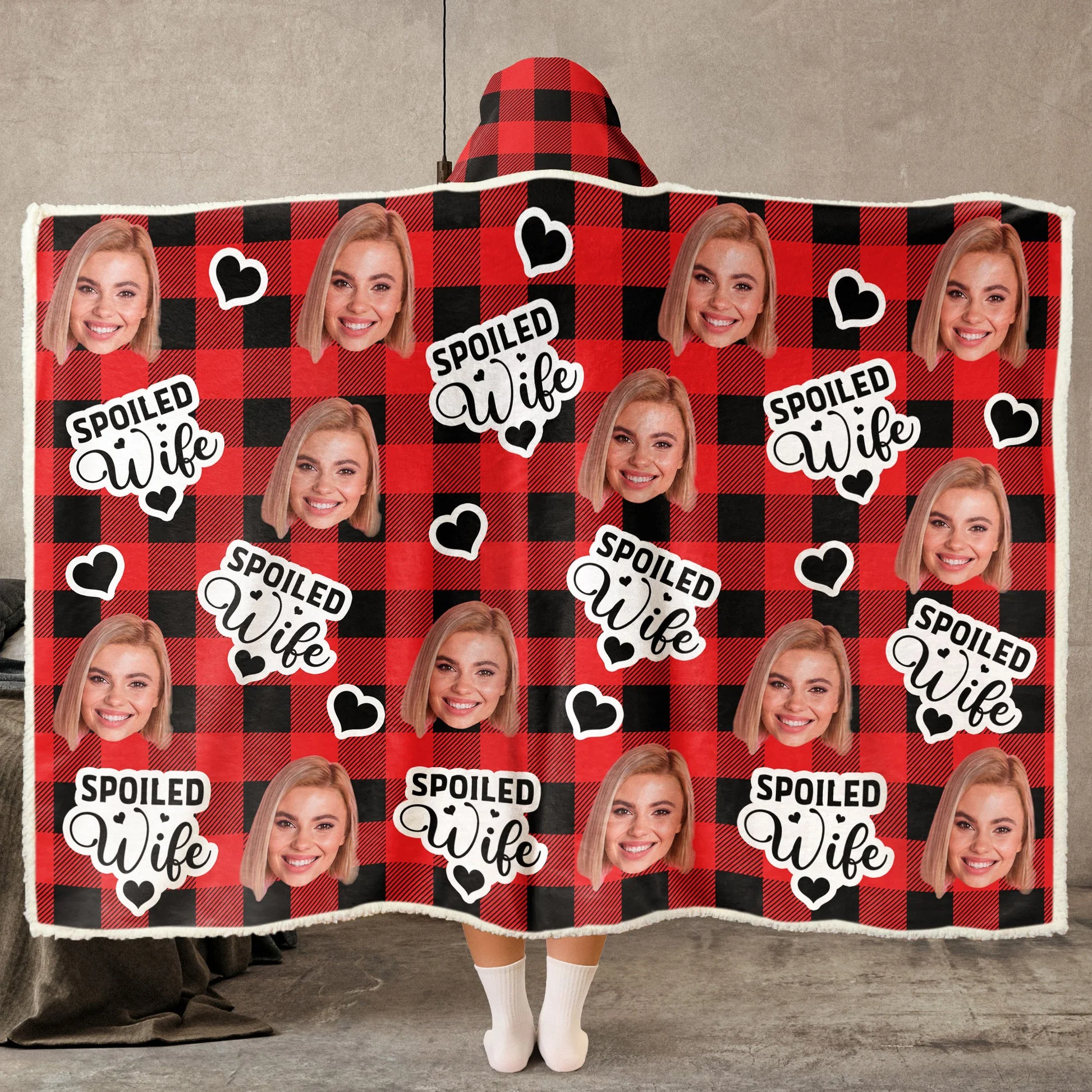 Custom Photo Spoiled Wife - Personalized Wearable Hooded Blanket - Gift For Wife, Girlfriend - NA94 - Image 4
