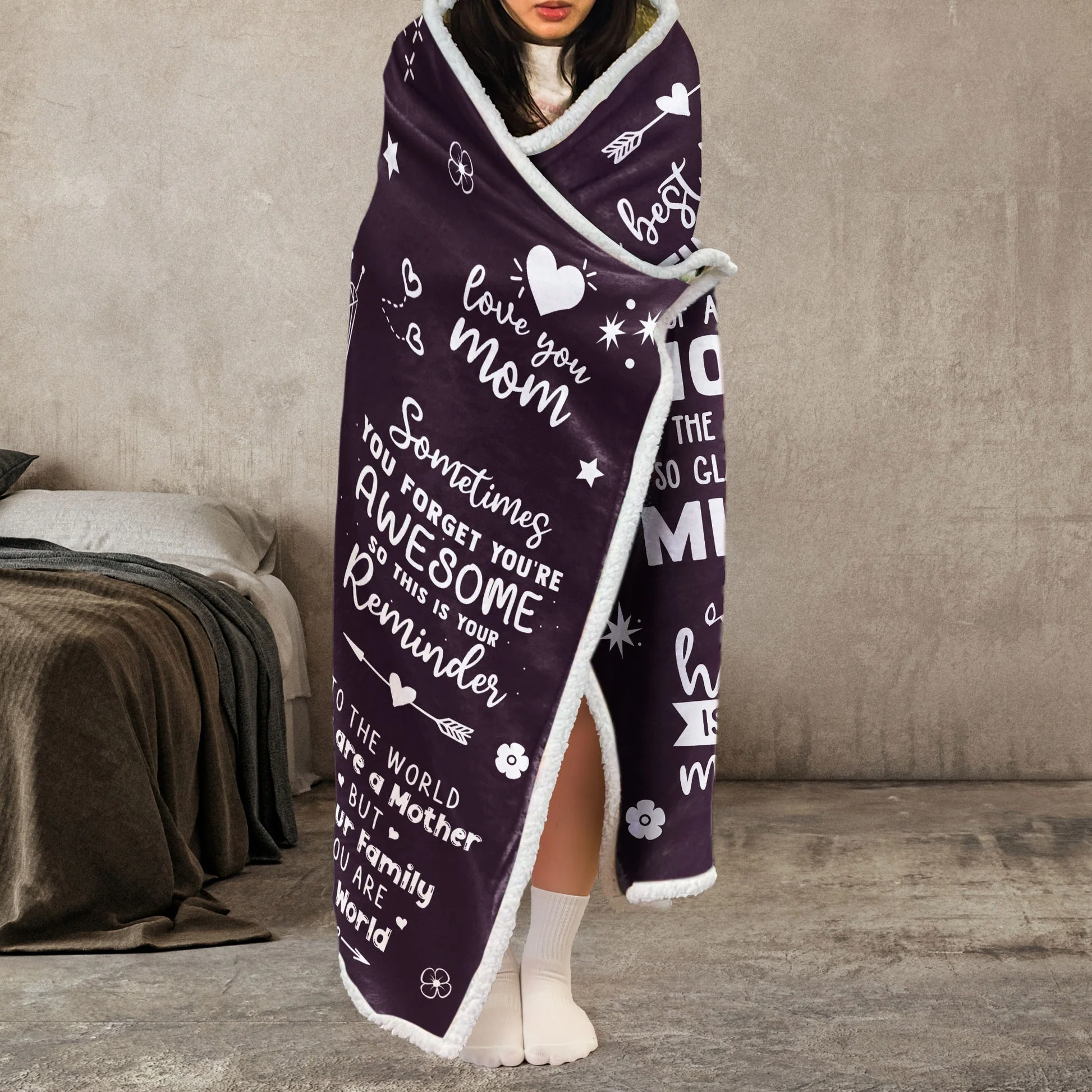 Custom Photo The Best Mother In The World - Personalized Wearable Hooded Blanket - Gift For Mom NA94 - Image 3