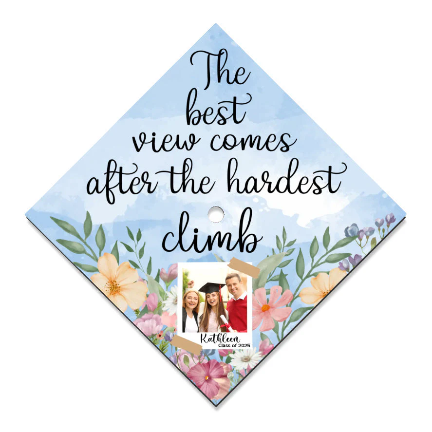 Custom Photo The Best View Comes After The Hardest Climb - Personalized Graduation Cap Topper | NA94 - Image 6