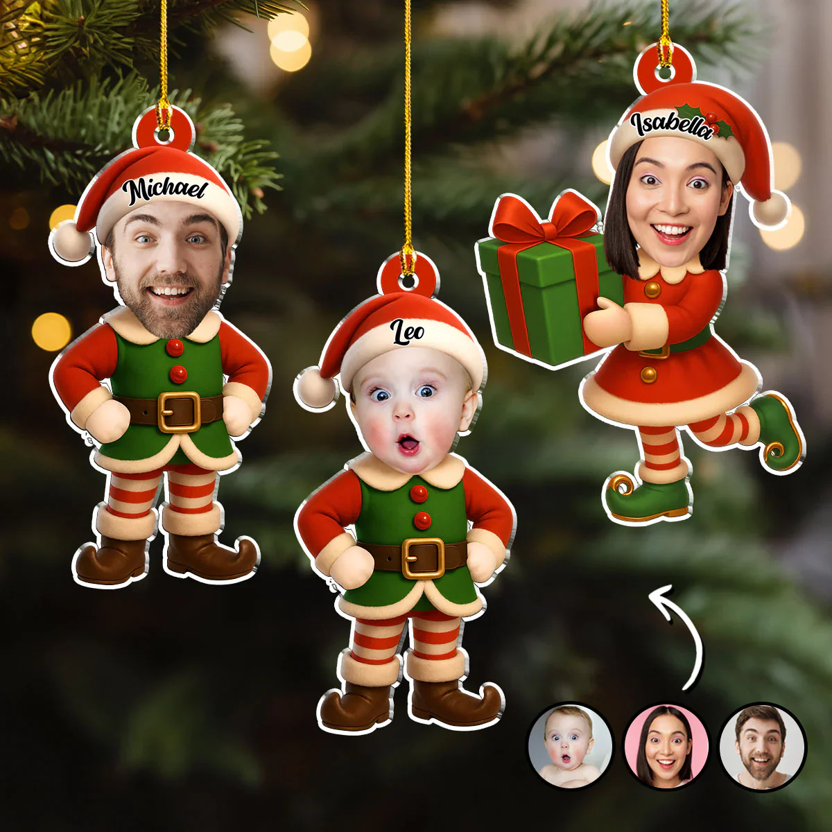 Custom Photo The Elf Family 2025 - Personalized Acrylic Ornament - Christmas Gift For Family Members NA94
