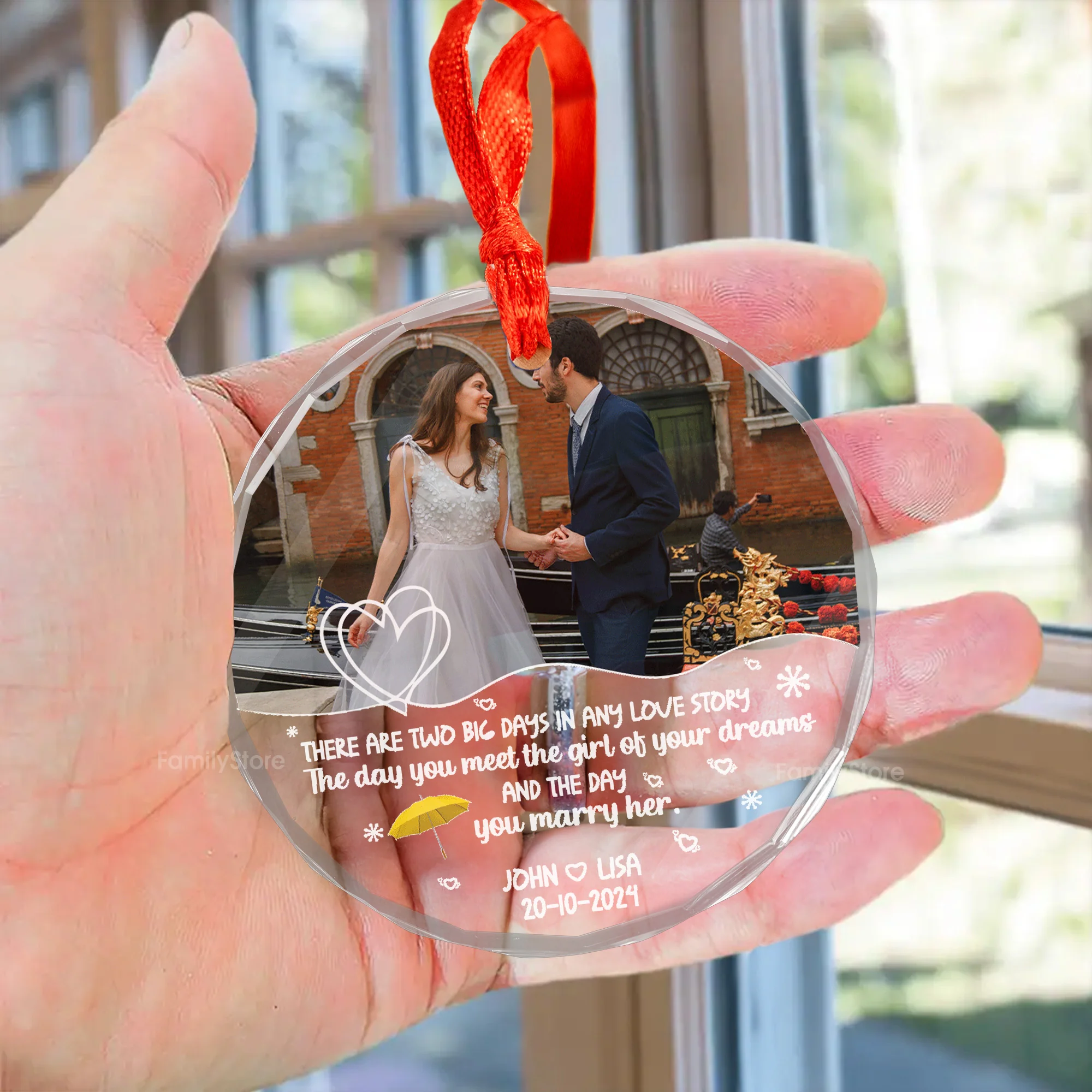 Custom Photo There Are Two Big Days In Any Love Story - Gift for Couples, Wedding - Personalized Glass Ornament NH96 - Image 3