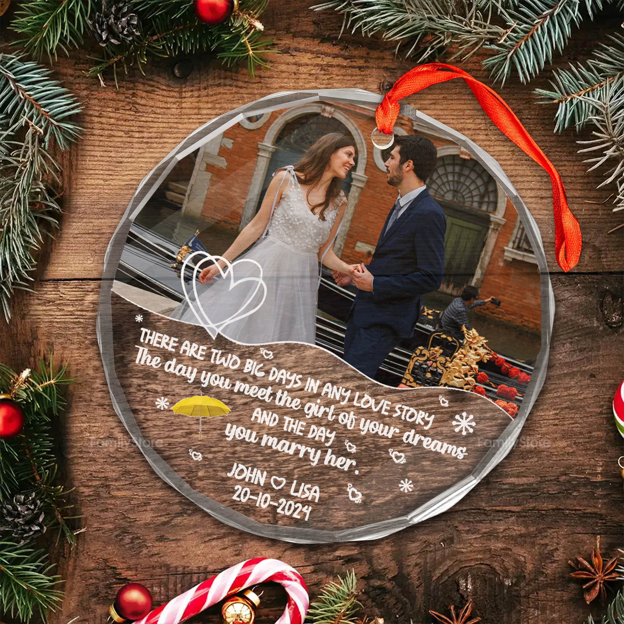 Custom Photo There Are Two Big Days In Any Love Story - Gift for Couples, Wedding - Personalized Glass Ornament NH96 - Image 4