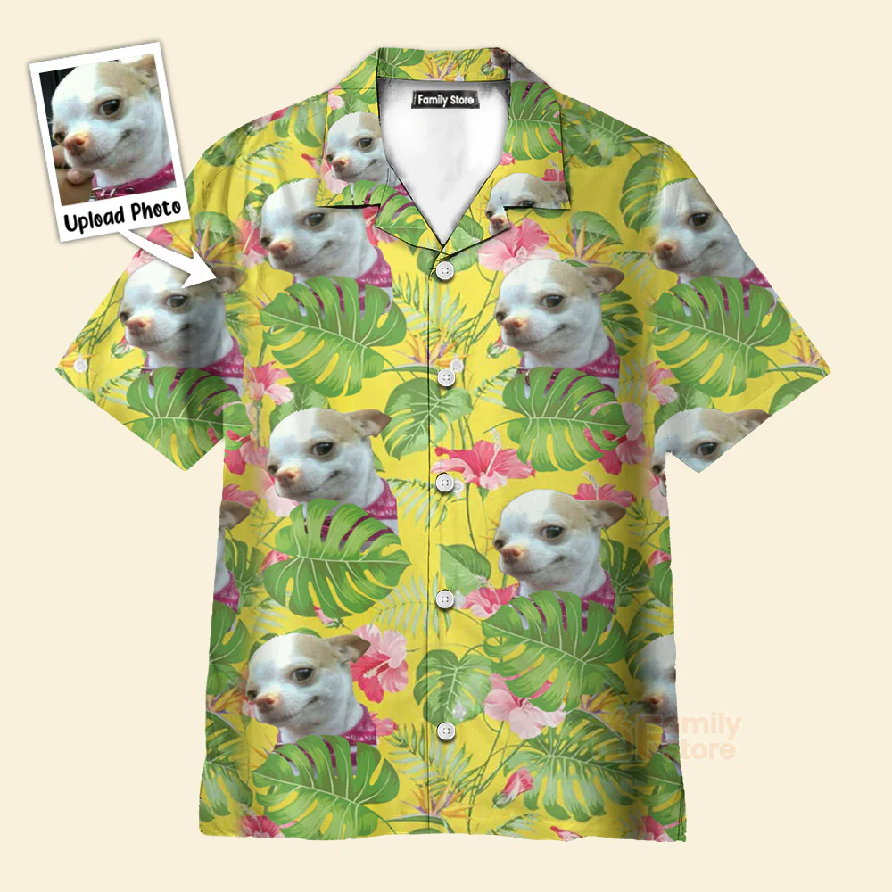 Custom Photo Tropical Leaf With Funny Chihuahua Dog - Hawaiian Shirt - Image 3