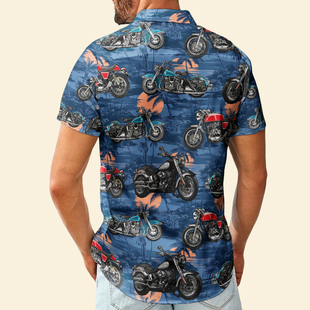 Custom Photo Vintage Bikes Motorbicycles - Gift For Bikers, Husband, Men - Personalized Hawaiian Shirt - Image 2