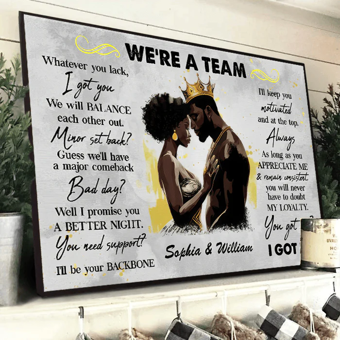Custom Photo We're A Team I Got Us Black African Couple - Personalized Canvas Poster - Gift For Black Couple, Valentine, Anniversary, Husband Wife - GR5 NA94 - Image 3