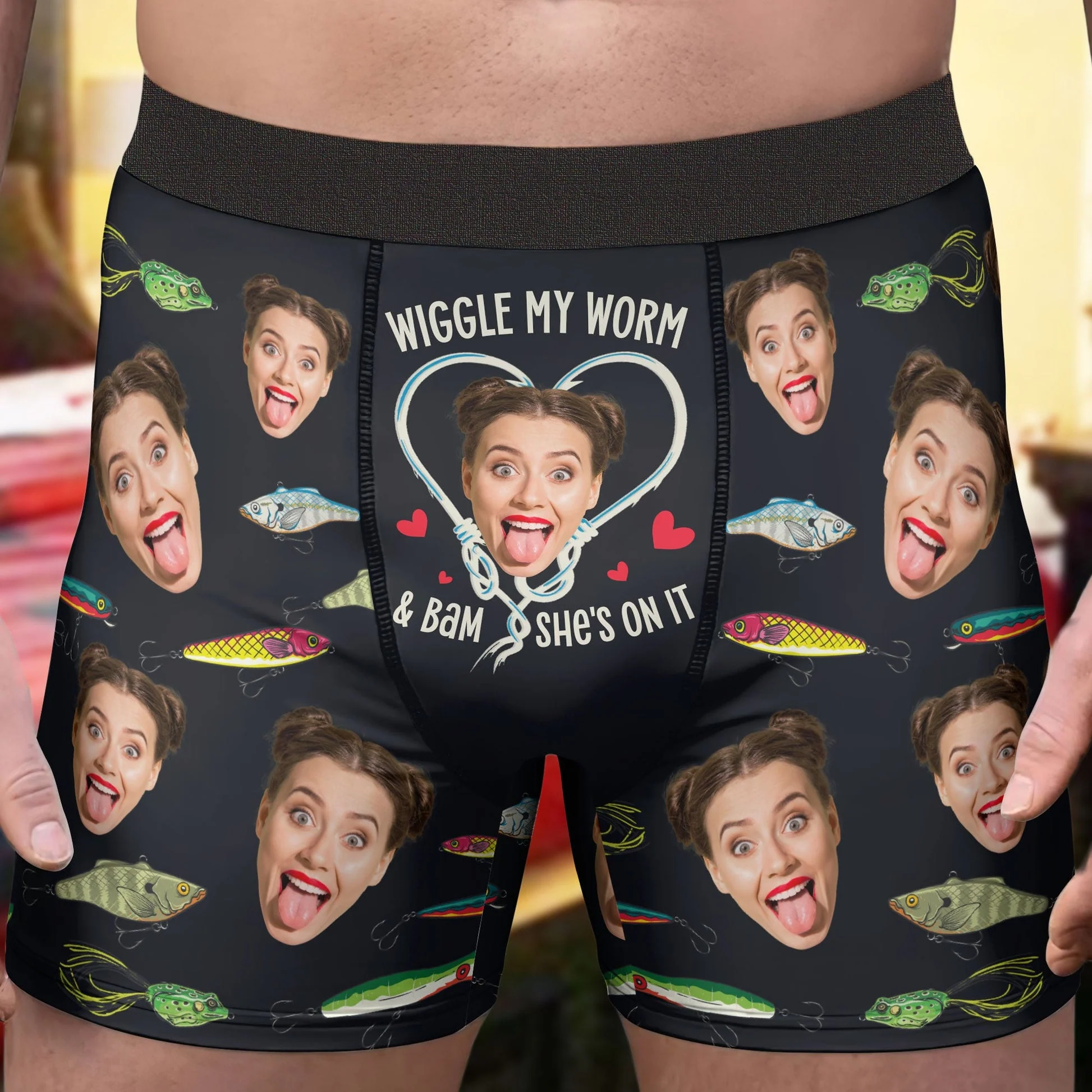 Custom Photo Wiggle My Worm & Bam She's On It - Gift For Boyfriend, Husband, Anniversary - Funny Personalized Custom Boxer Briefs, Men's Boxers - Image 2