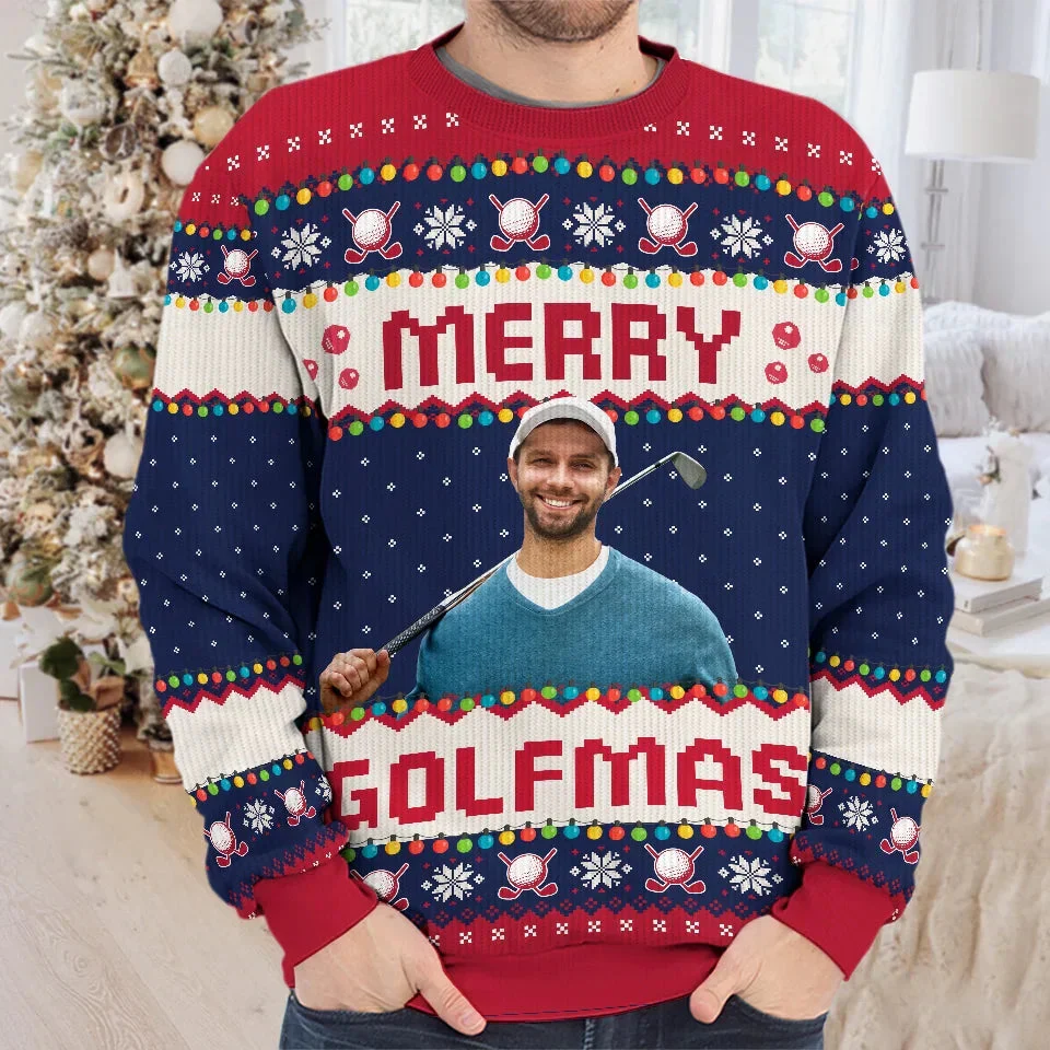 Custom Photo Wishing You Birdies And Holiday Cheer - Personalized Ugly Sweater - Christmas Gift For Golf Lovers - NA94 - Image 3
