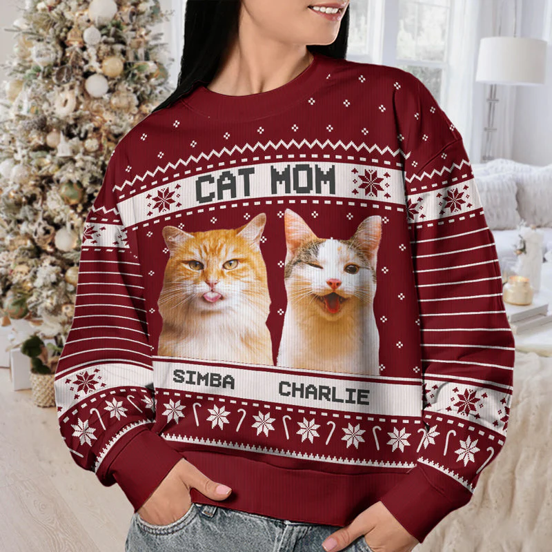 Custom Photo World's Best Cat Dad - Personalized Ugly Sweater - Gift For Cat Lover, Cat Mom, Cat Dad - NH96 - Image 3