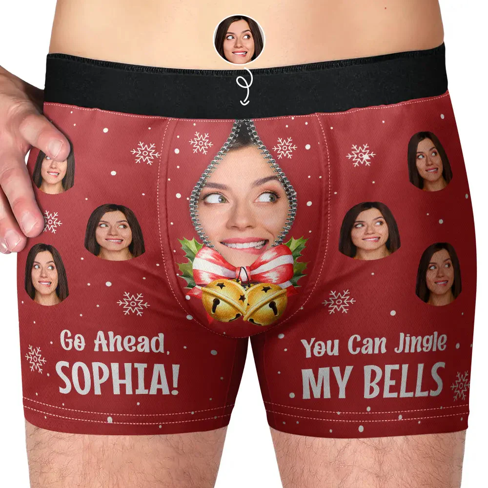 Custom Photo You Can Jingle My Bell - Gift For Boyfriend, Husband, Anniversary - Funny Personalized Custom Boxer Briefs, Men's Boxers - Image 2