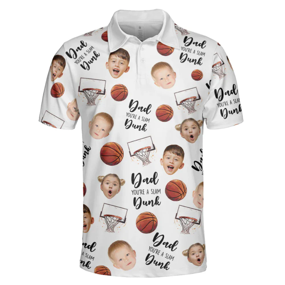 Custom Photo Dad, You're A Slam Dunk - Gift For Father, Grandfather - Men Polo - Image 2