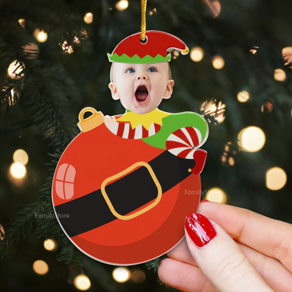 Custom Photo Cute Baby Elf Christmas - Gift For Family - Personalized Acrylic Ornament NA94 - Image 2