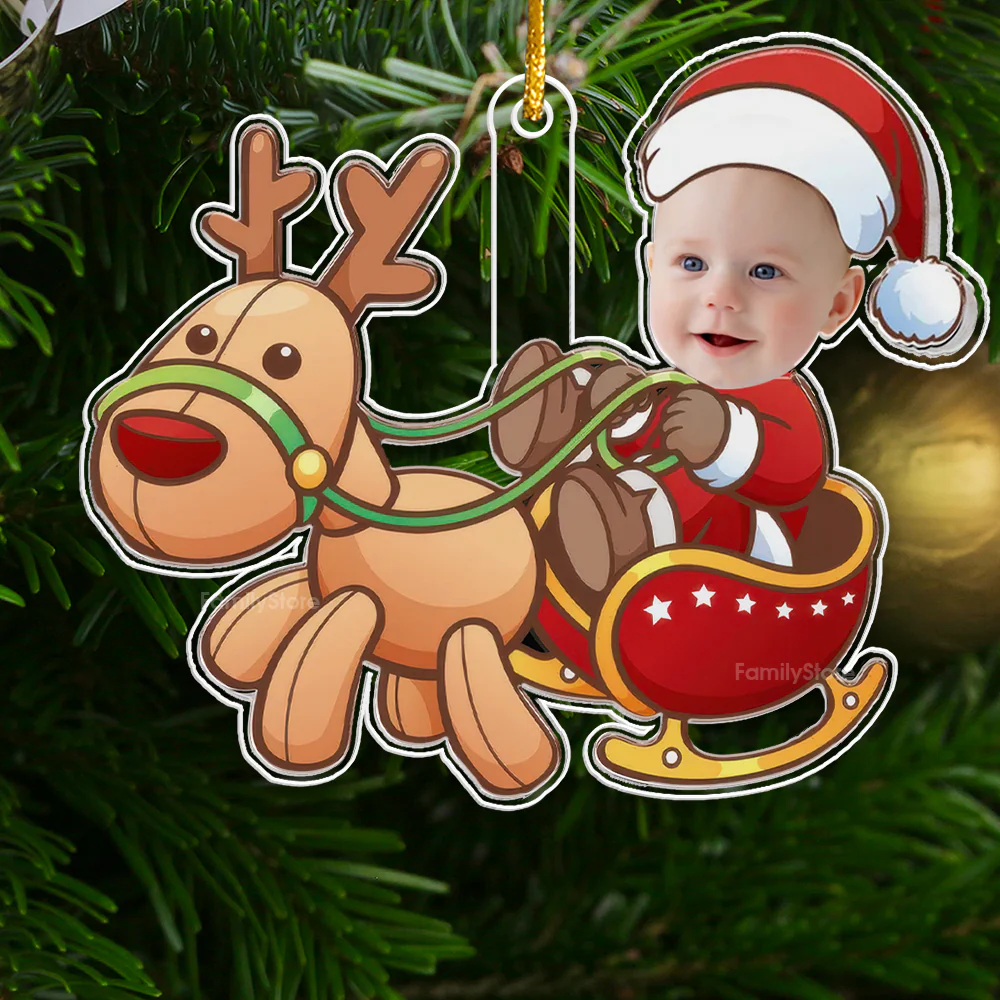Cute Baby Santa And Reindeer - Gift For Family - Personalized Acrylic Ornament NA94 - Image 3