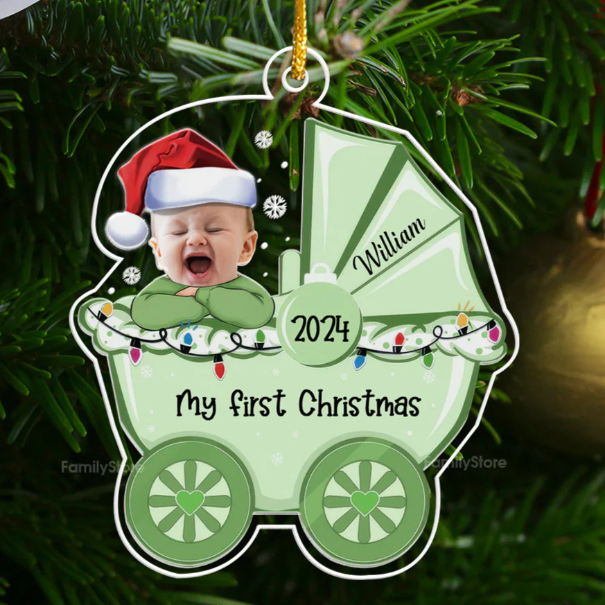 Custom Photo Cute Face Baby Stroller Variety Colors - Gift For Mom, Dad, Baby - Personalized Acrylic Photo Ornament - NA94