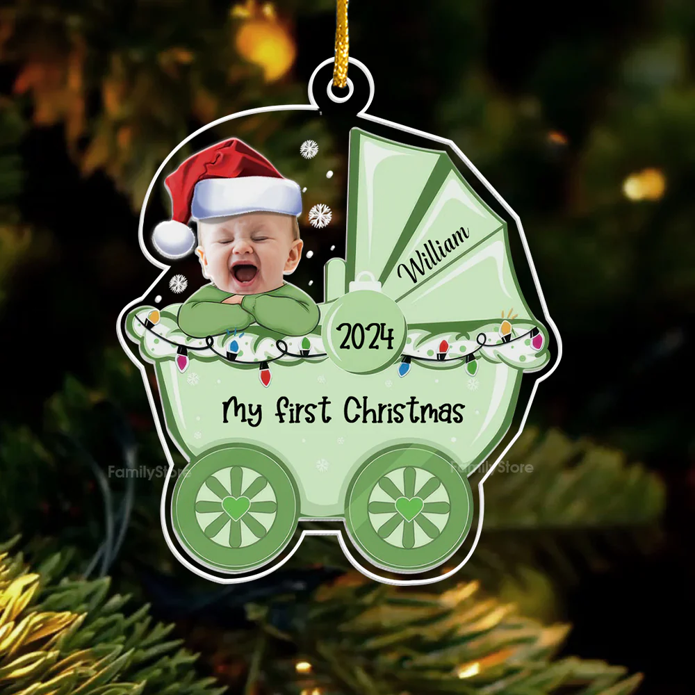 Custom Photo Cute Face Baby Stroller Variety Colors - Gift For Mom, Dad, Baby - Personalized Acrylic Photo Ornament - NA94 - Image 2