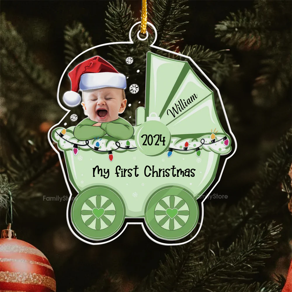Custom Photo Cute Face Baby Stroller Variety Colors - Gift For Mom, Dad, Baby - Personalized Acrylic Photo Ornament - NA94 - Image 3
