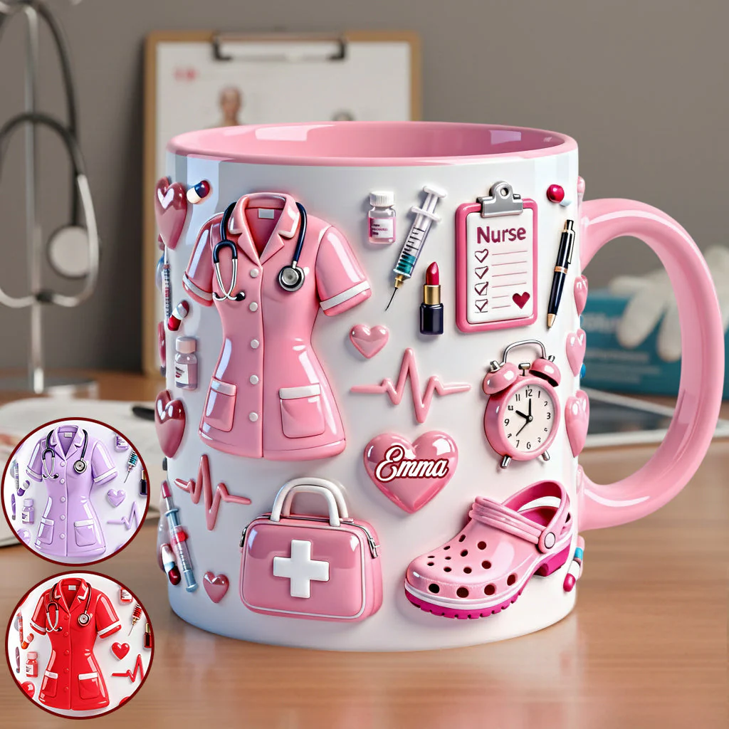 Cute Pink Nurse Life - Personalized Accent Mug - Gift For Nurse HN02