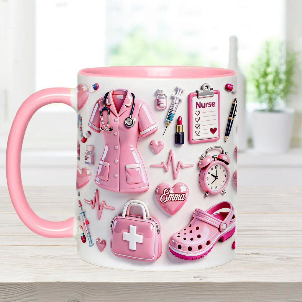Cute Pink Nurse Life - Personalized Accent Mug - Gift For Nurse HN02 - Image 4