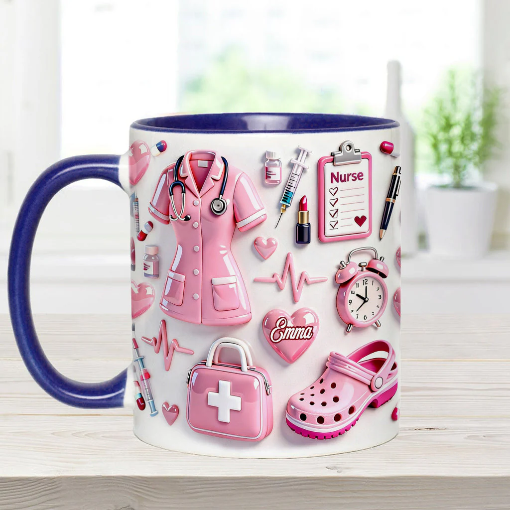 Cute Pink Nurse Life - Personalized Accent Mug - Gift For Nurse HN02 - Image 6