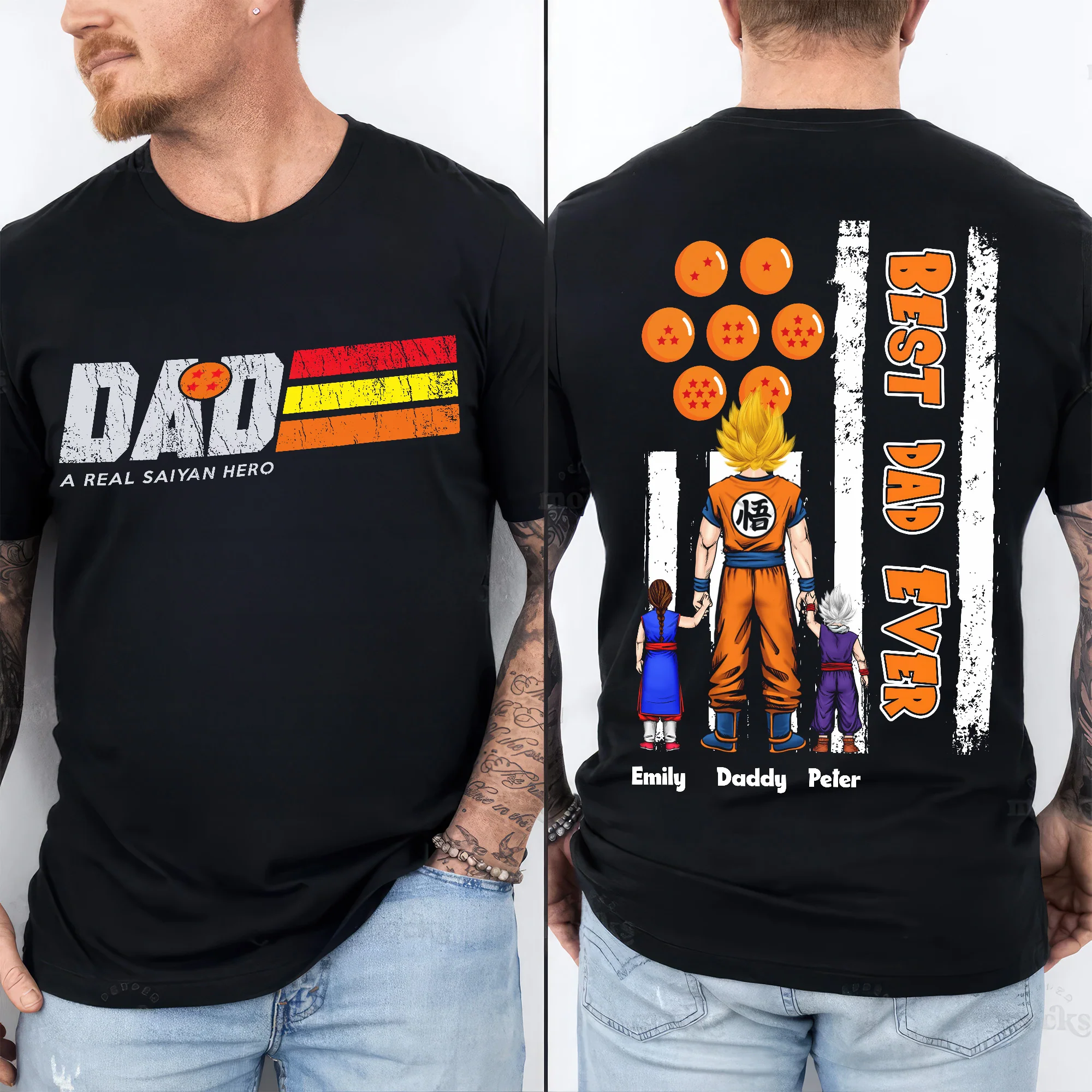 Dad Is A Real Saiyan Hero - Personalized Shirt 2 Side - Gift for Dad, Grandpa, Husband | CL03 NH96 - Image 2