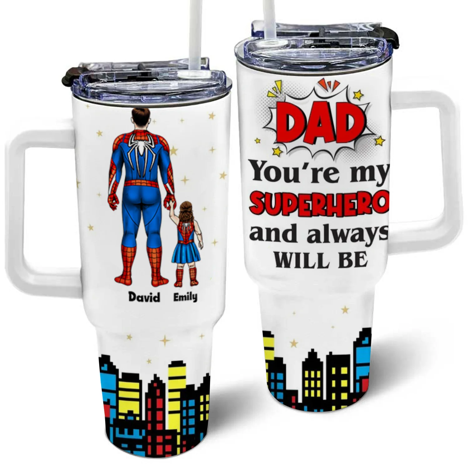 Dad My Superhero And Always Be - Gift For Father's Day - Personalized 40oz Tumbler Cup With Straw - Image 3